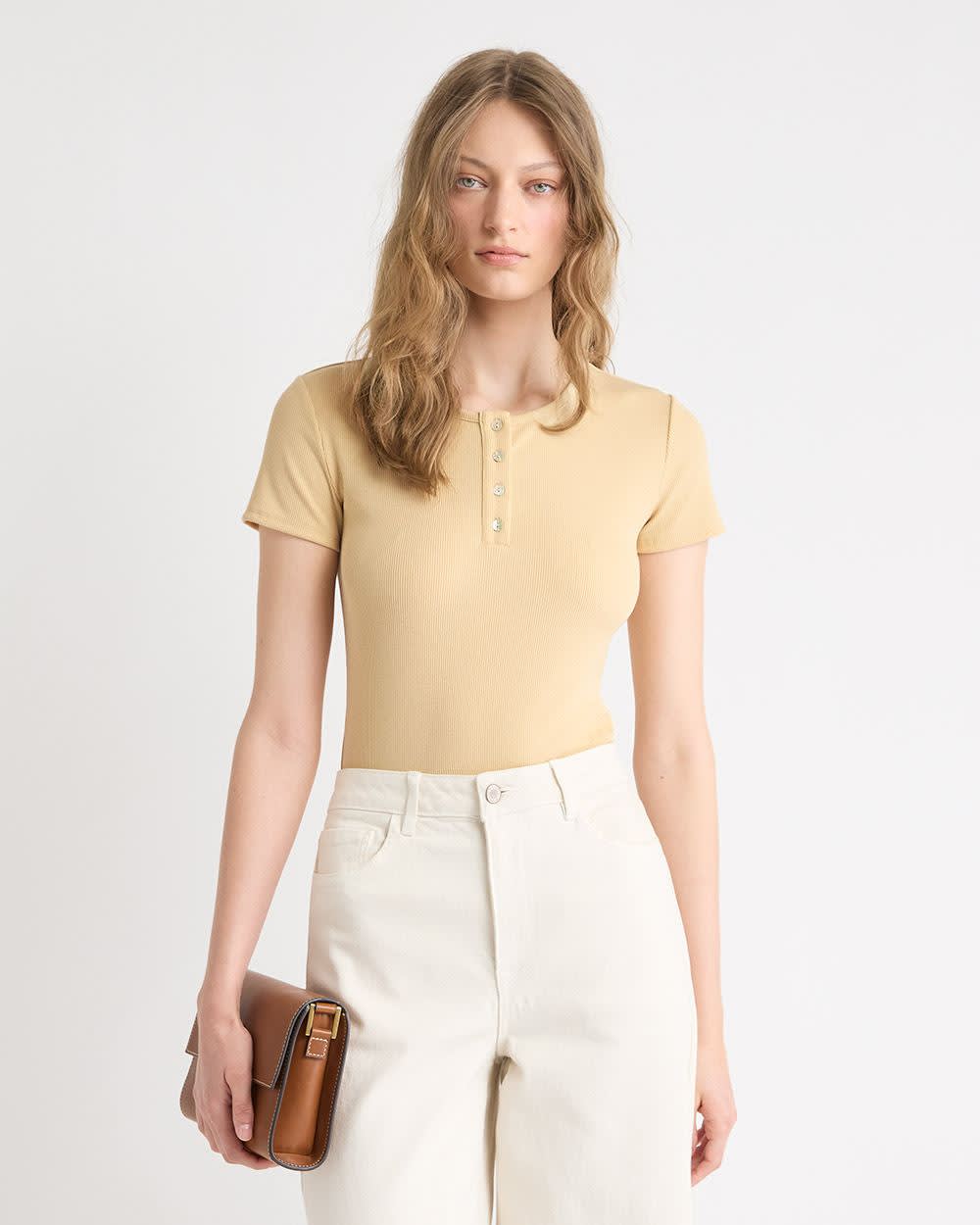 Short-Sleeve Ribbed Henley Top | RW&CO.