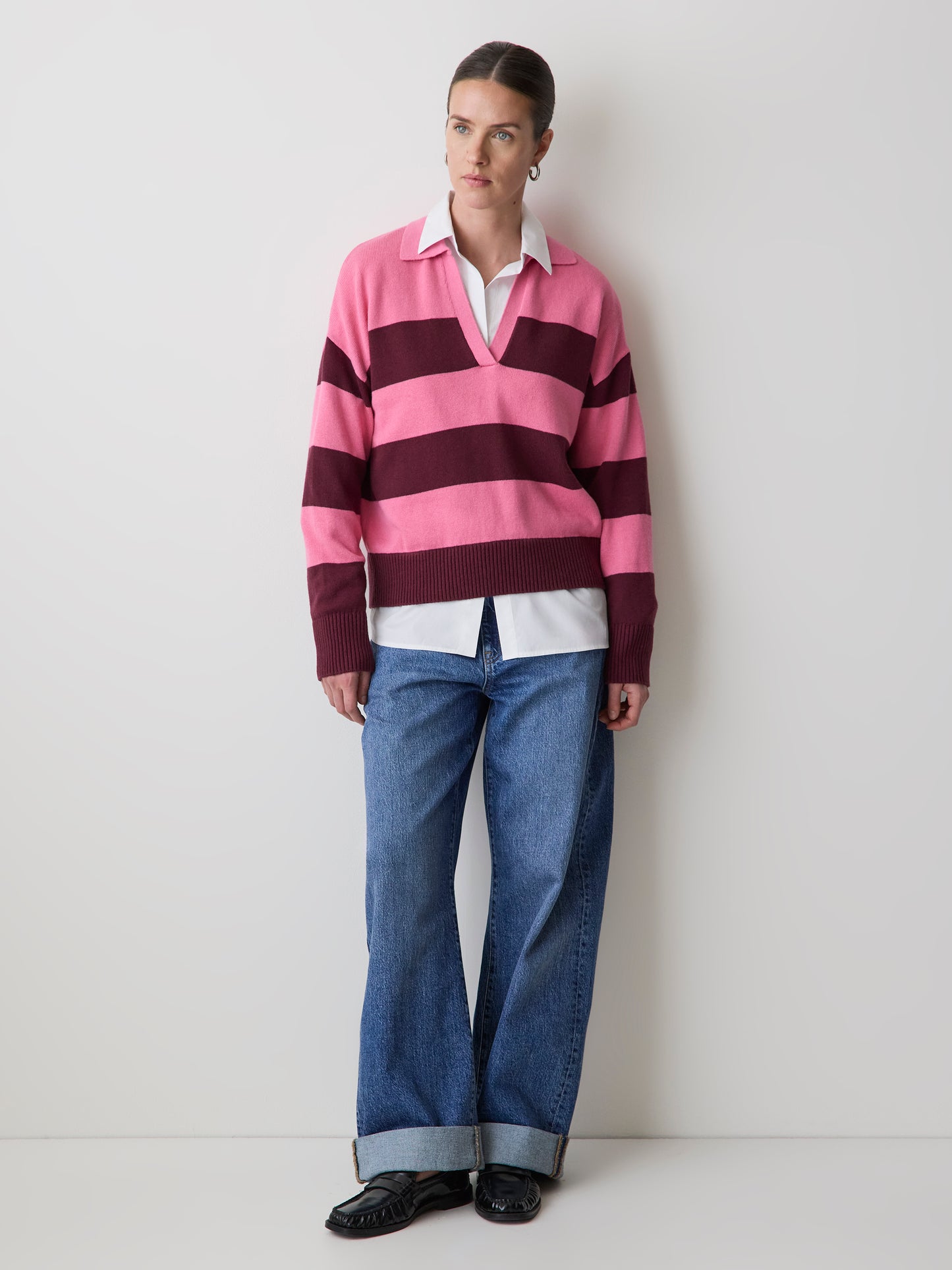 Cotton-Merino-Blend V-Neck Rugby Polo Sweater