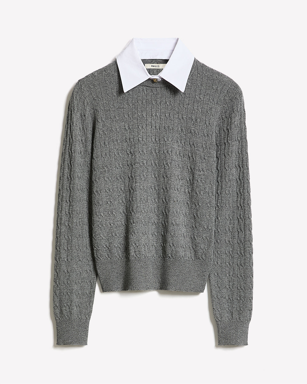 Long-Sleeve Sweater with Removable Shirt Collar
