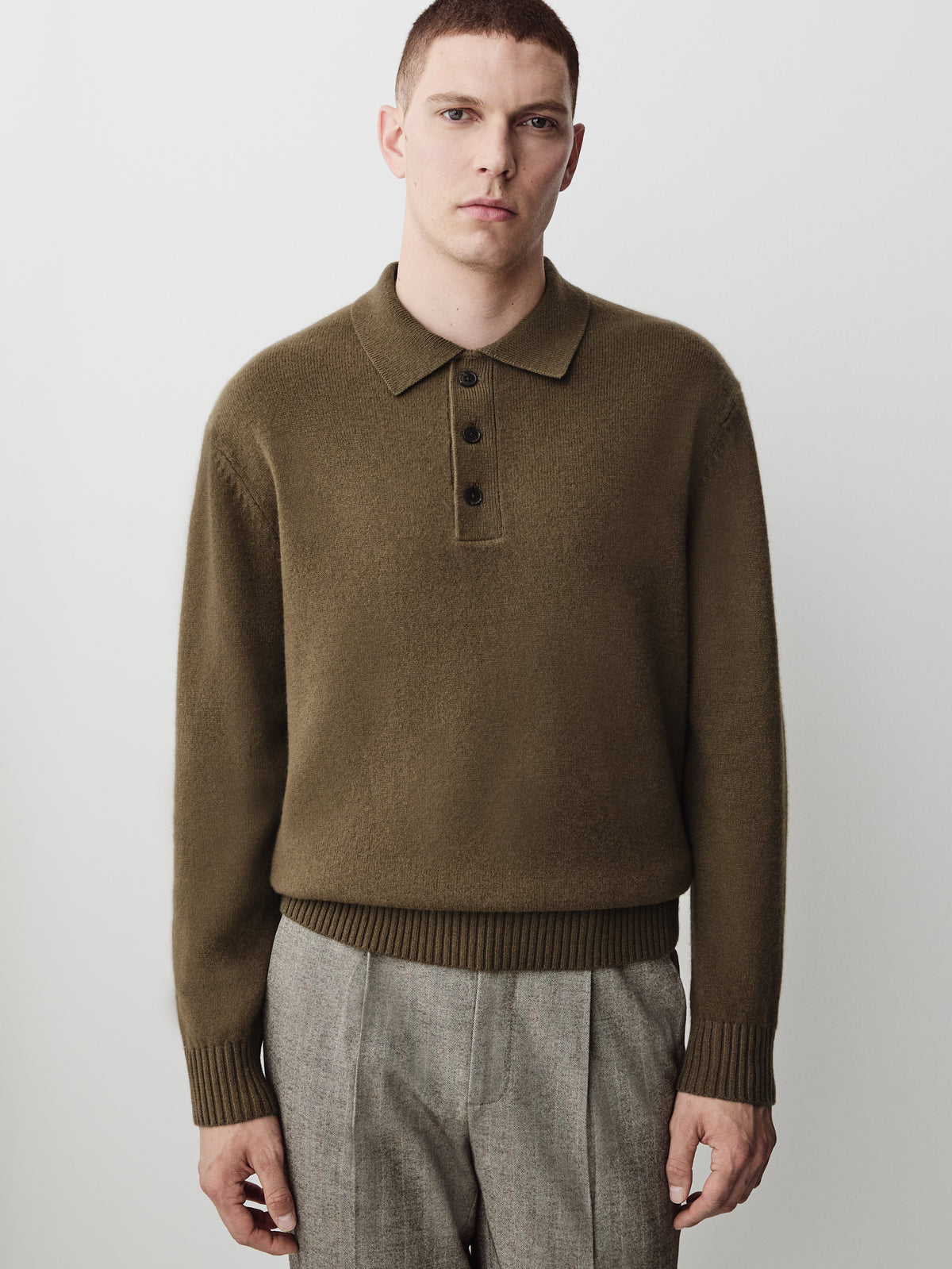 Lambswool Long-Sleeve Polo Sweater