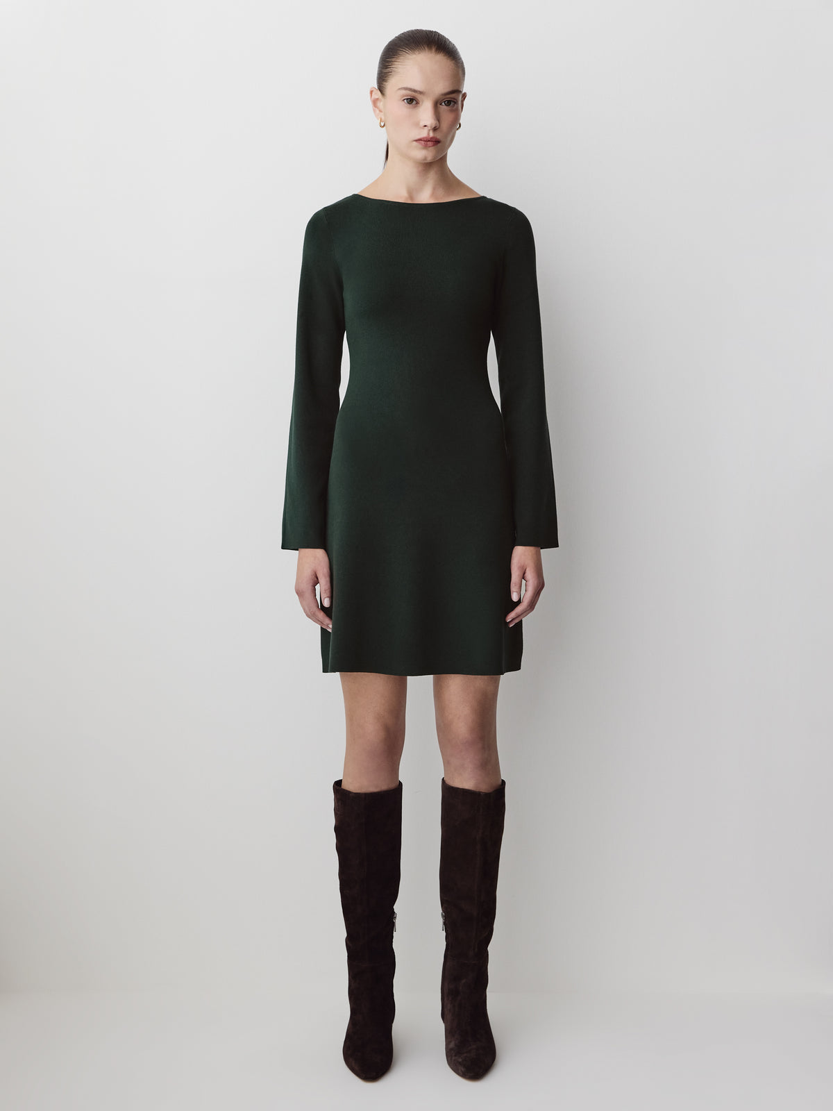 Knit Boat Neck A-Line Mini Dress