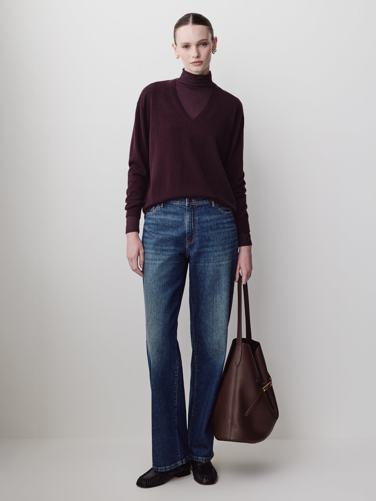 Knit Pullover Fitted Stretch Viscose Mock Neck