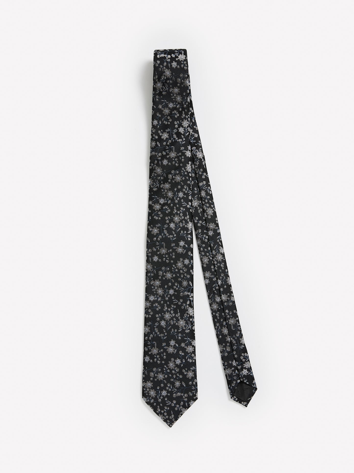 Black Regular Tie with Floral Pattern