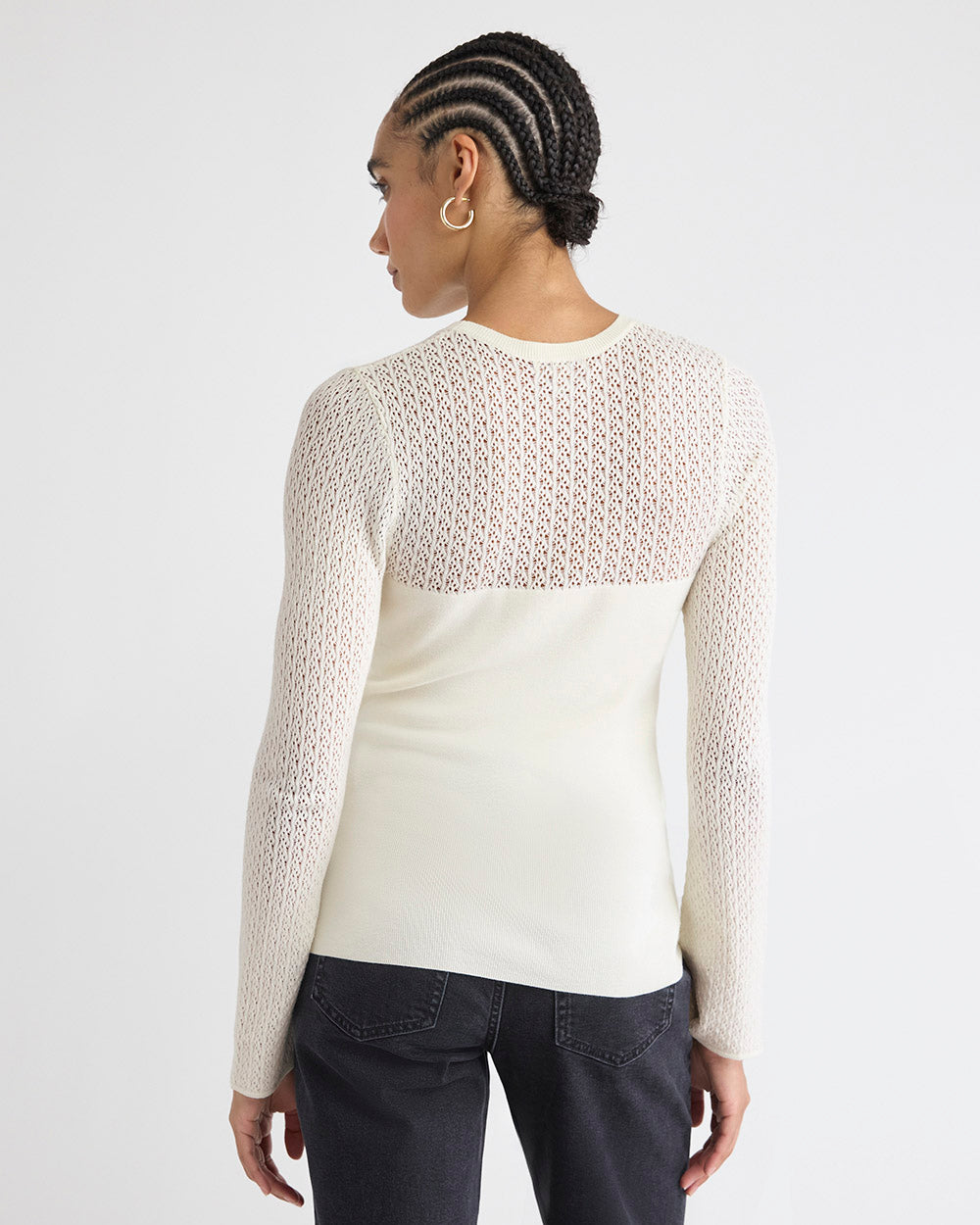 Long-Sleeve Crew-Neck Sweater with Fancy-Stitch Yoke
