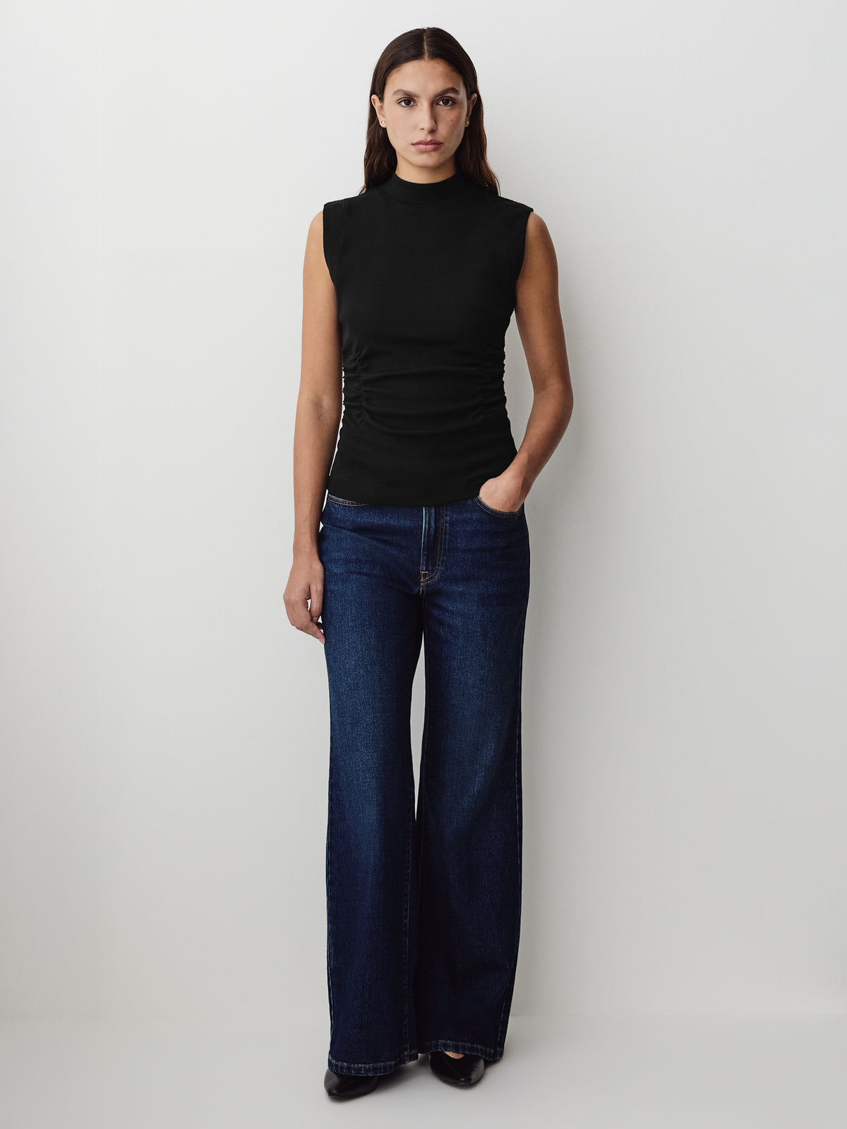 Knit Pullover Rib Mock Neck Top
