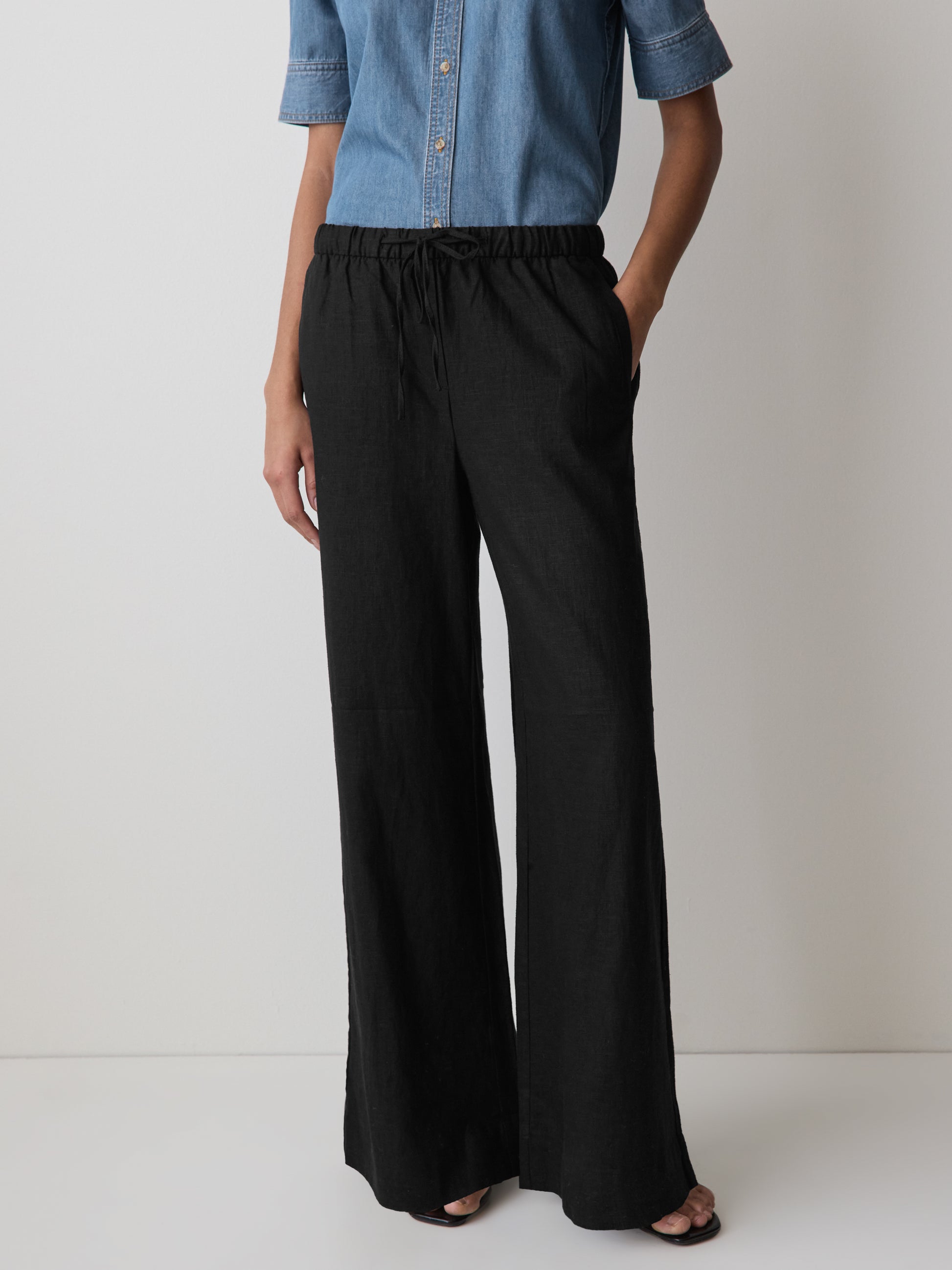 Linen Mid-Rise Wide-Leg Pant