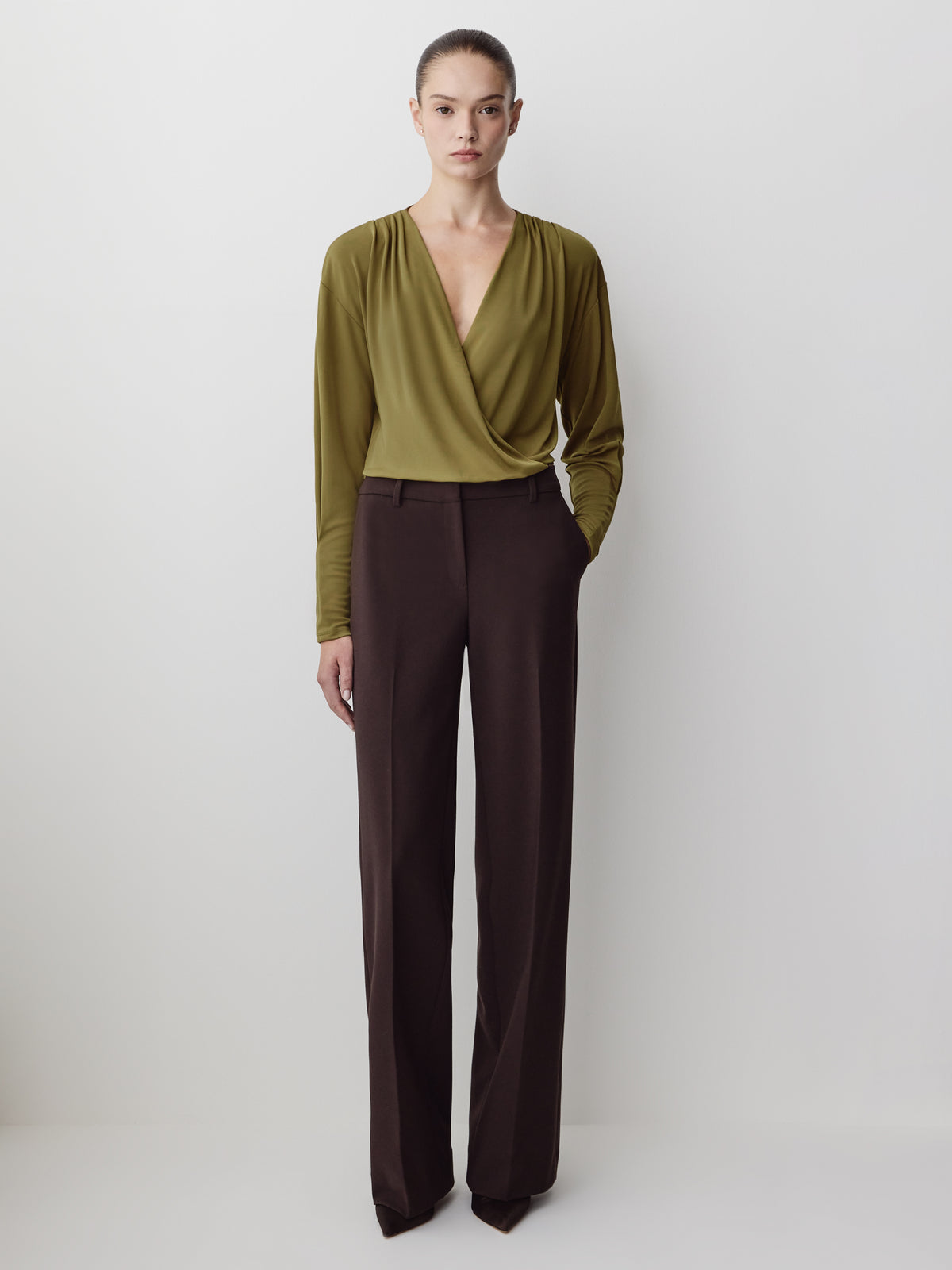 Long-Sleeve Top with Wrap Neckline