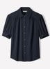 Silky Crepe Short-Sleeve Buttoned-Down Blouse