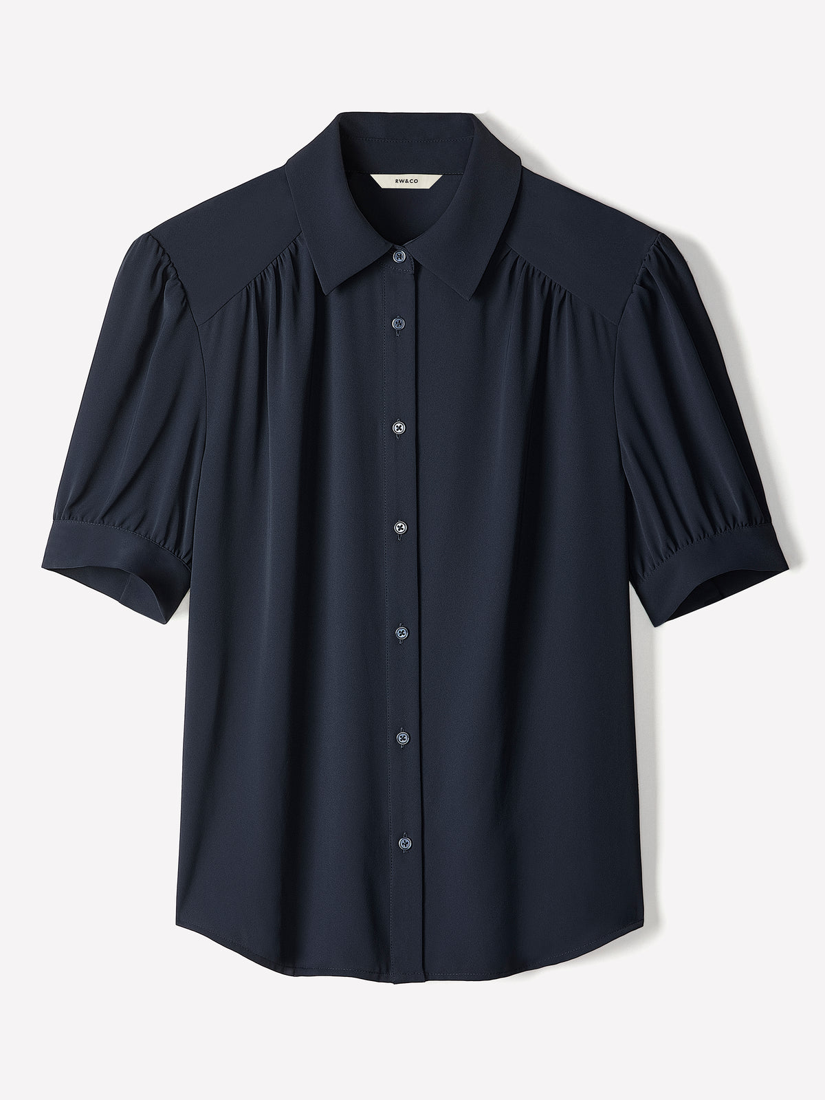 Silky Crepe Short-Sleeve Buttoned-Down Blouse