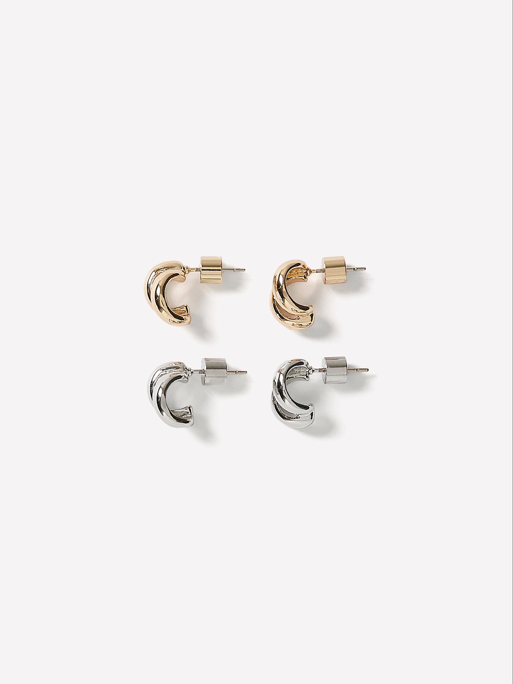 Silver and Golden Double Hoops - 2 Pairs