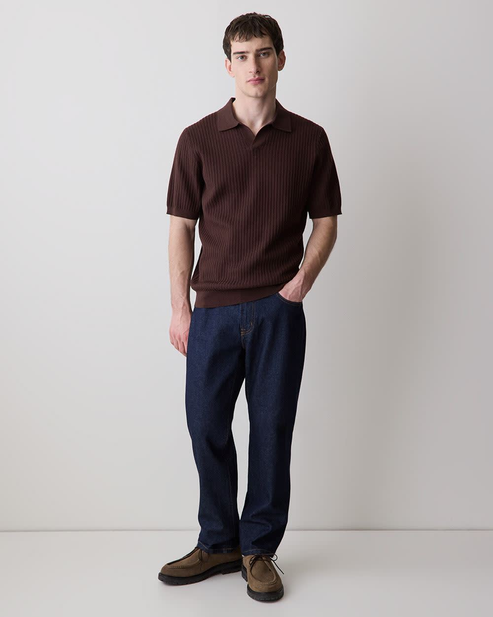 Polo à Manches Courtes en Coton avec Col Johnny