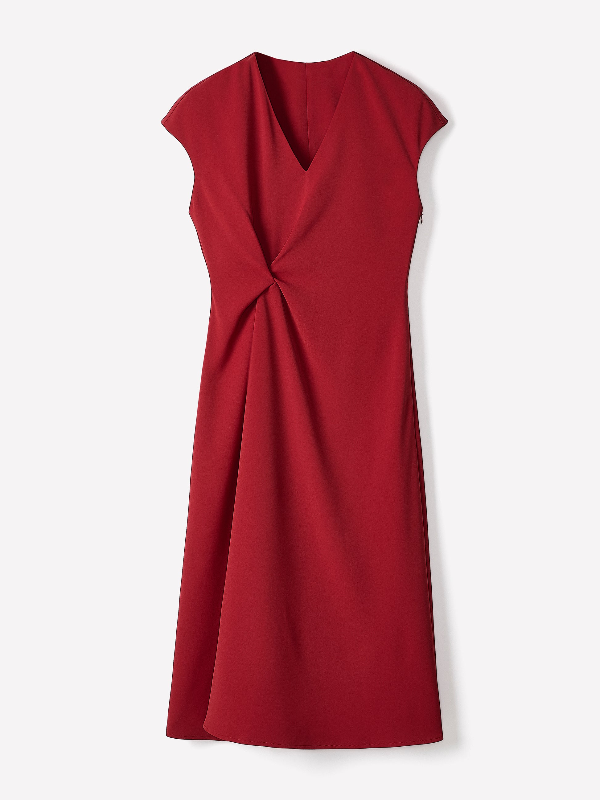 Extended-Sleeve V-Neck Twill Midi Dress