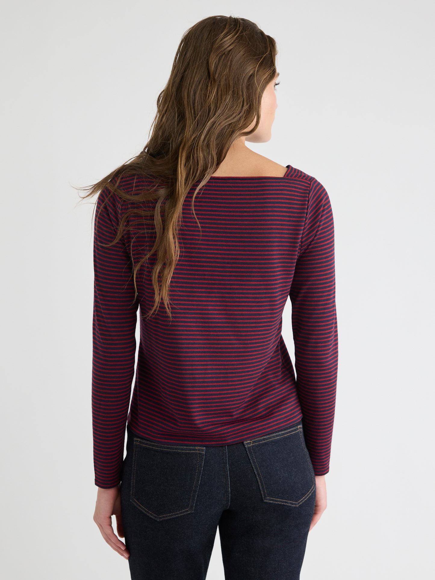 Striped Long-Sleeve Boat-Neck Top