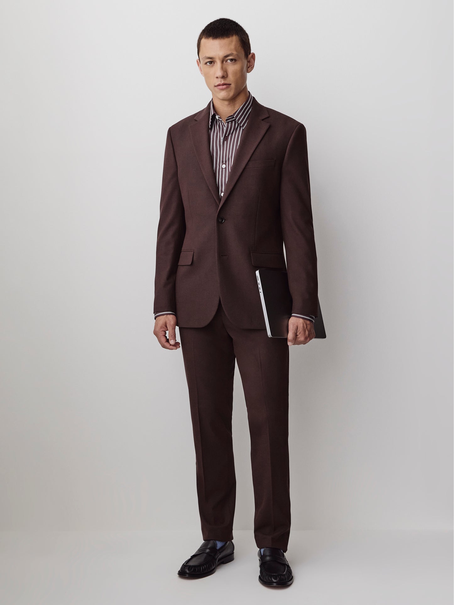 Slim Fit Woven Blazer in Burgundy