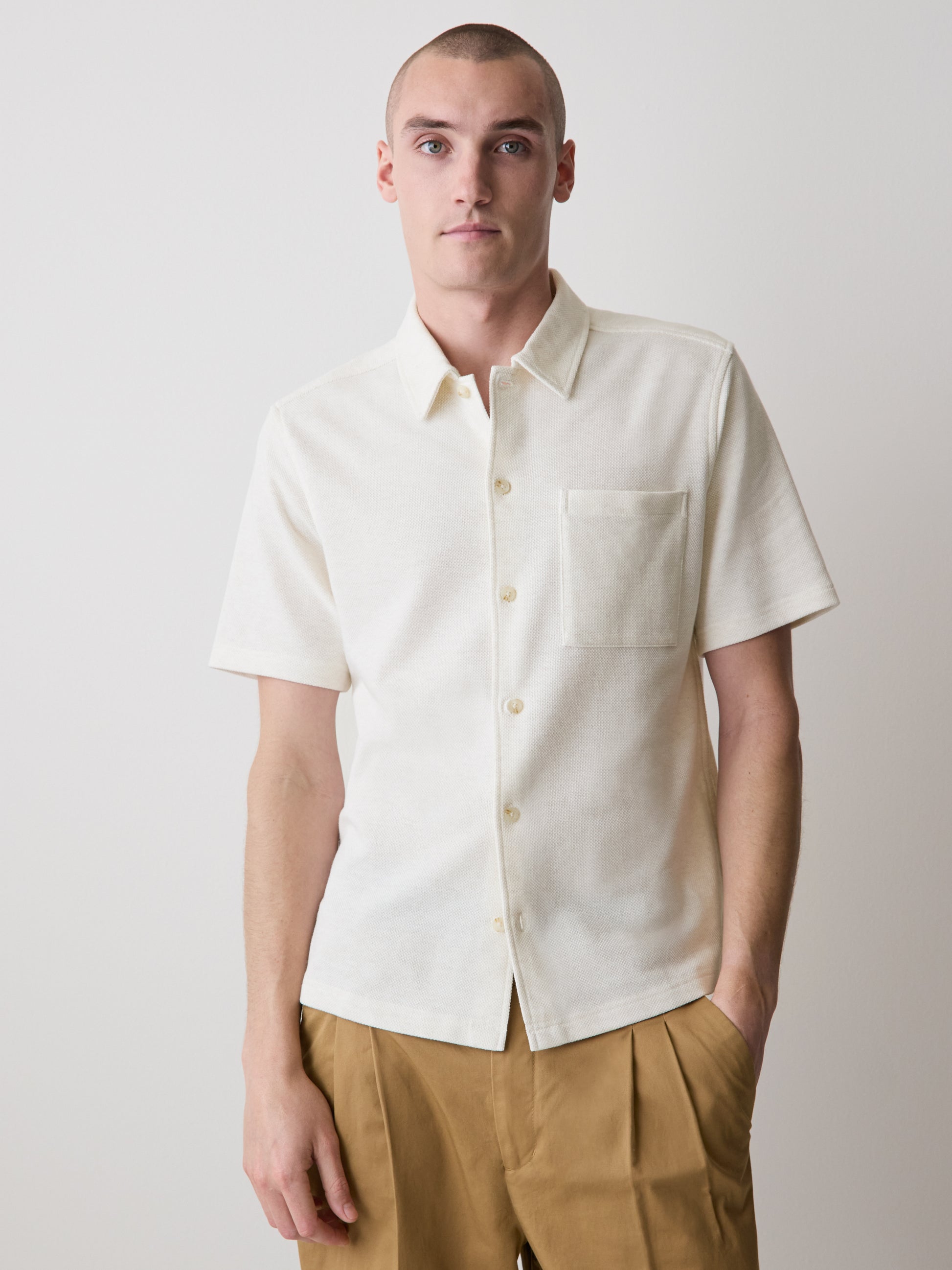 Men's Knit Short Sleeve Shirt Cotton Blend