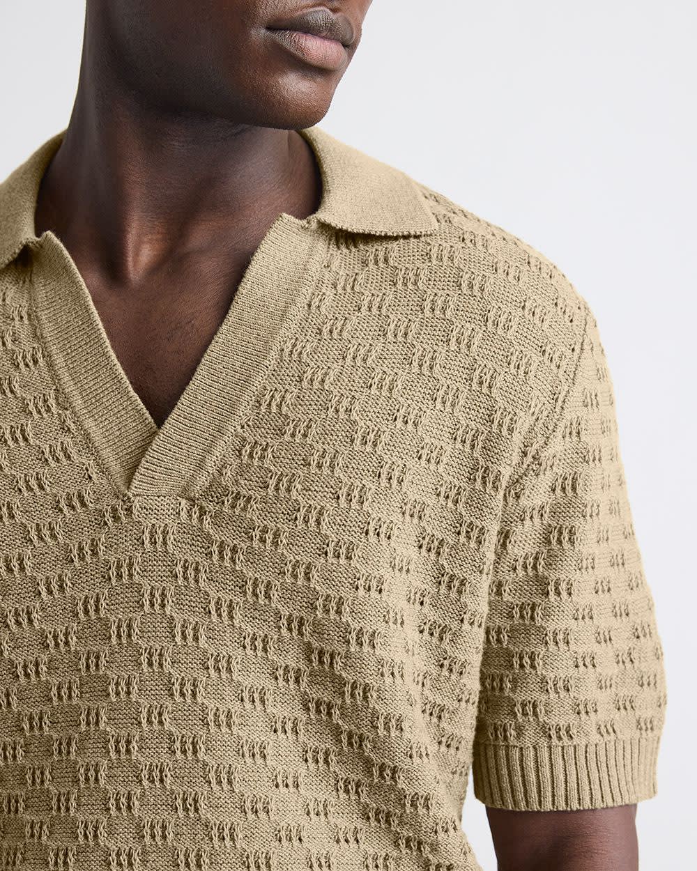 Short-Sleeve Linen-Blend Polo with Johnny Collar