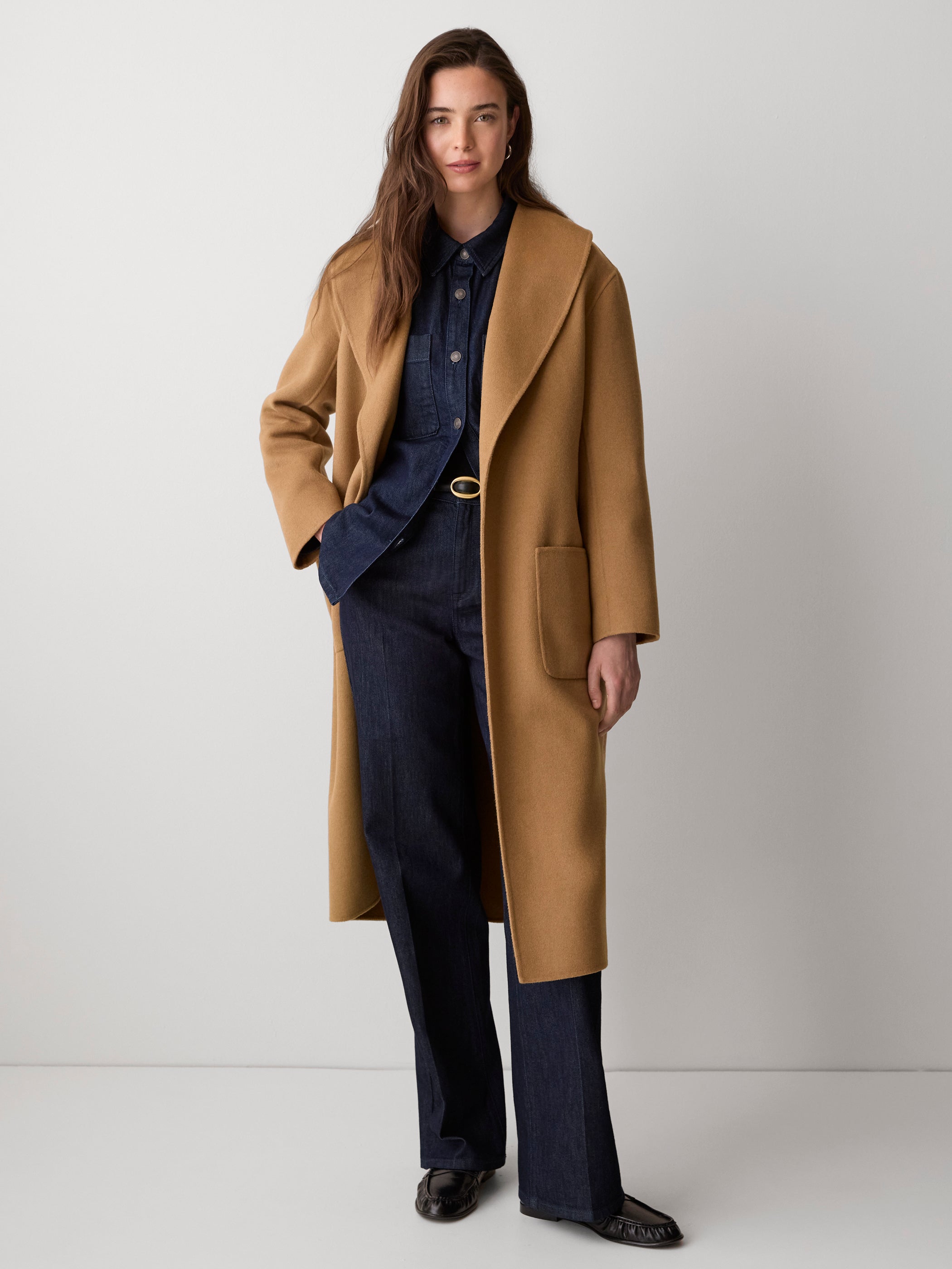 Manteau Long Double Face avec Ceinture