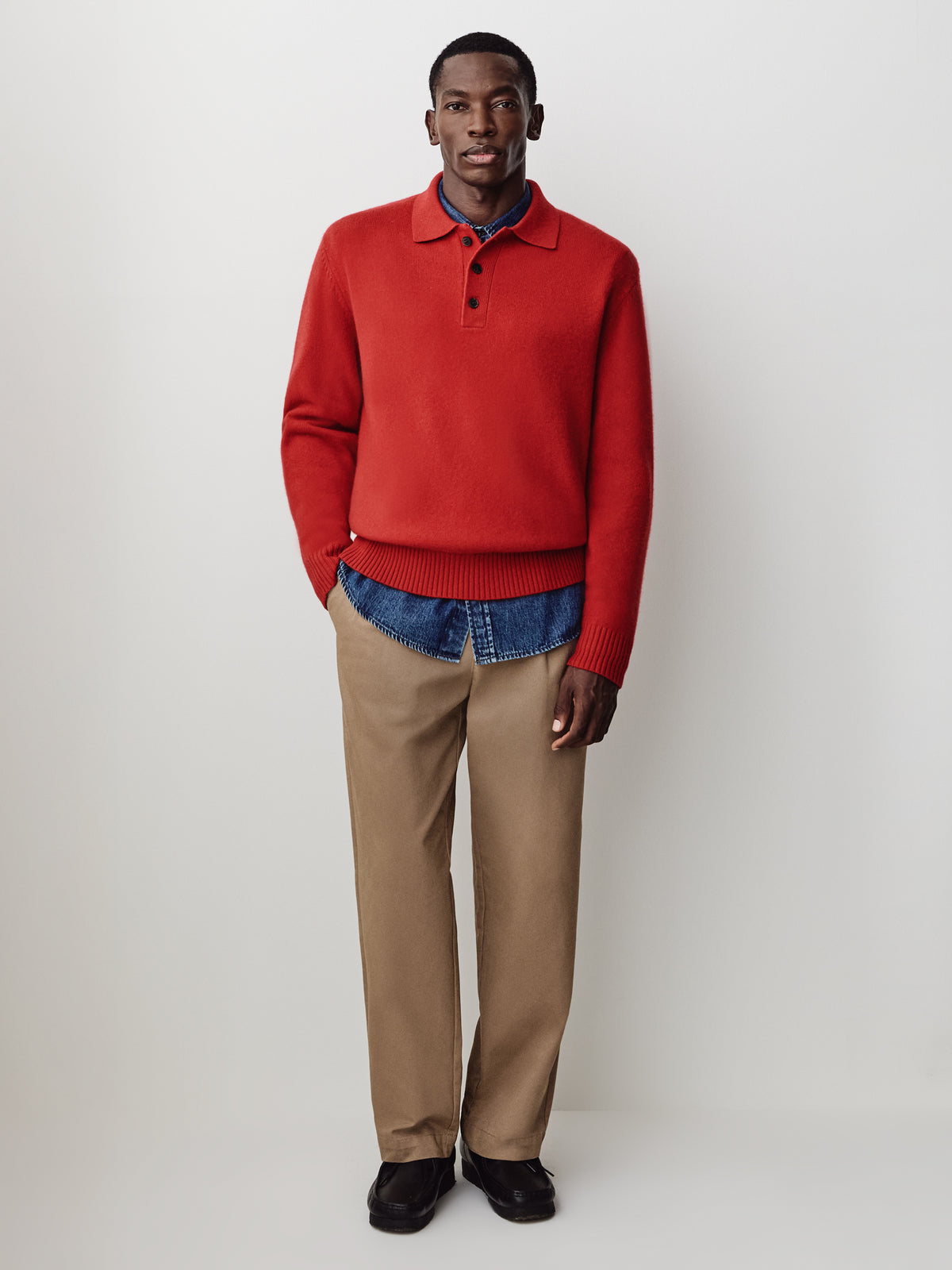 Lambswool Long-Sleeve Polo Sweater
