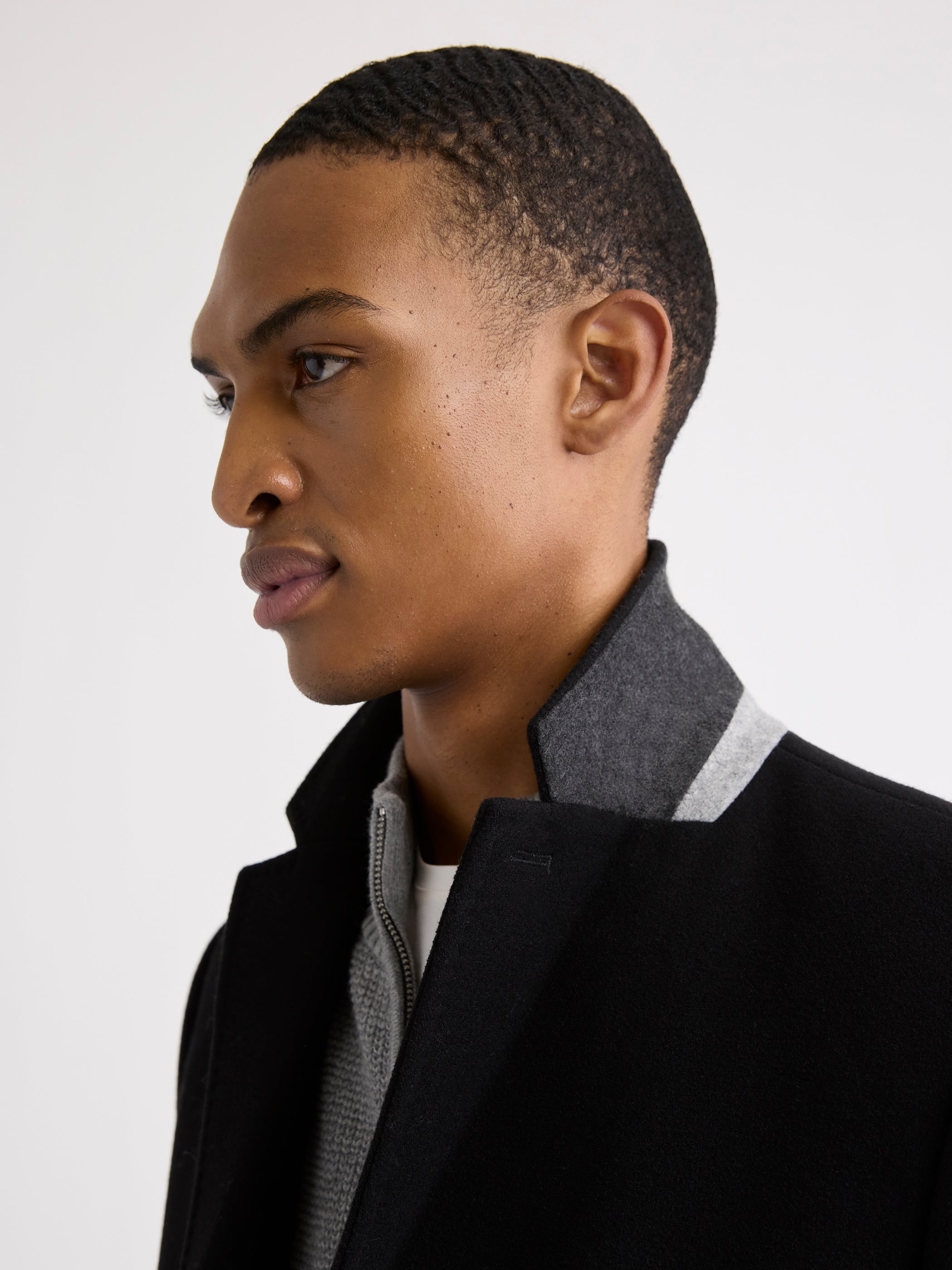 Ben Sherman Black Wool Rich Overcoat – Velvet Collar, 3 Pockets, Sizes 36-48 (New)