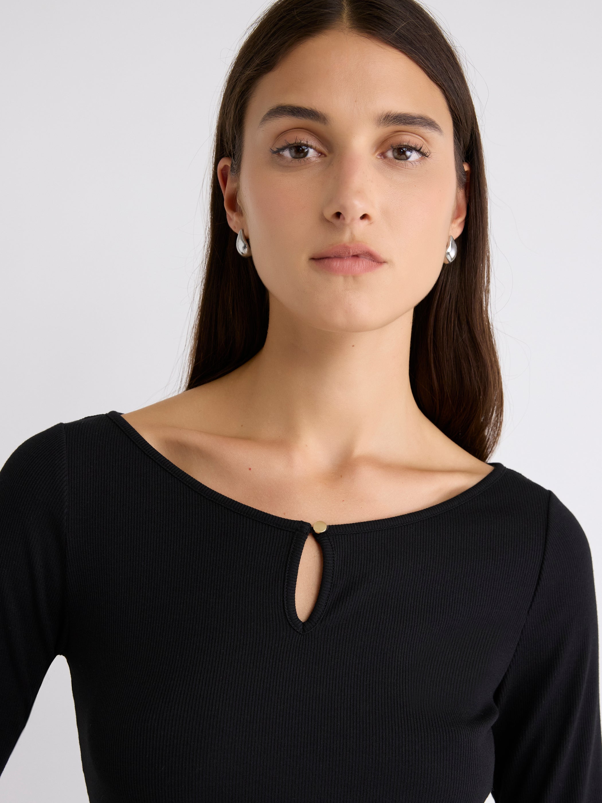 Long-Sleeve Scoop-Neck Ribbed Top