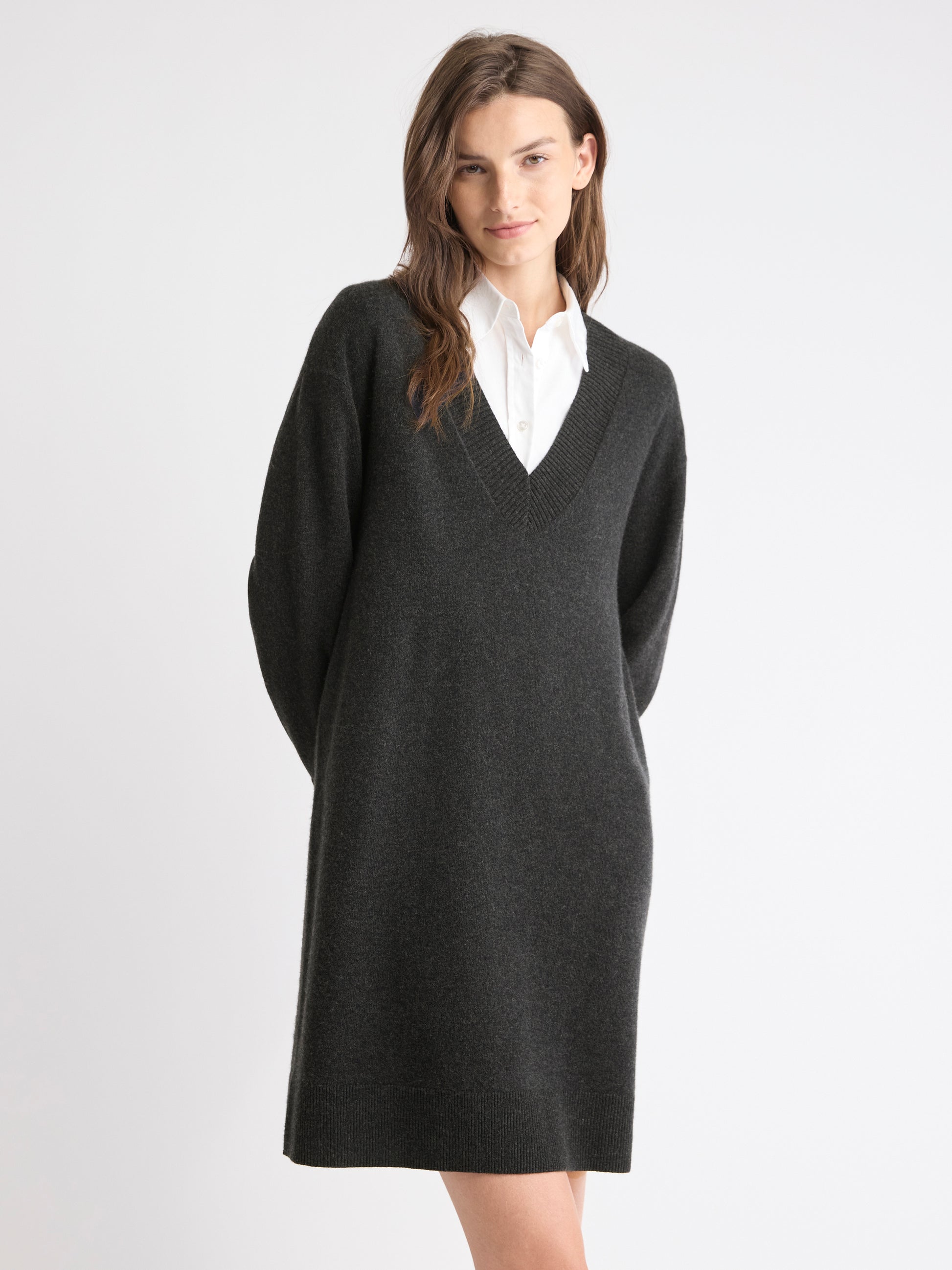 Merino Wool V-Neck Sweater Dress