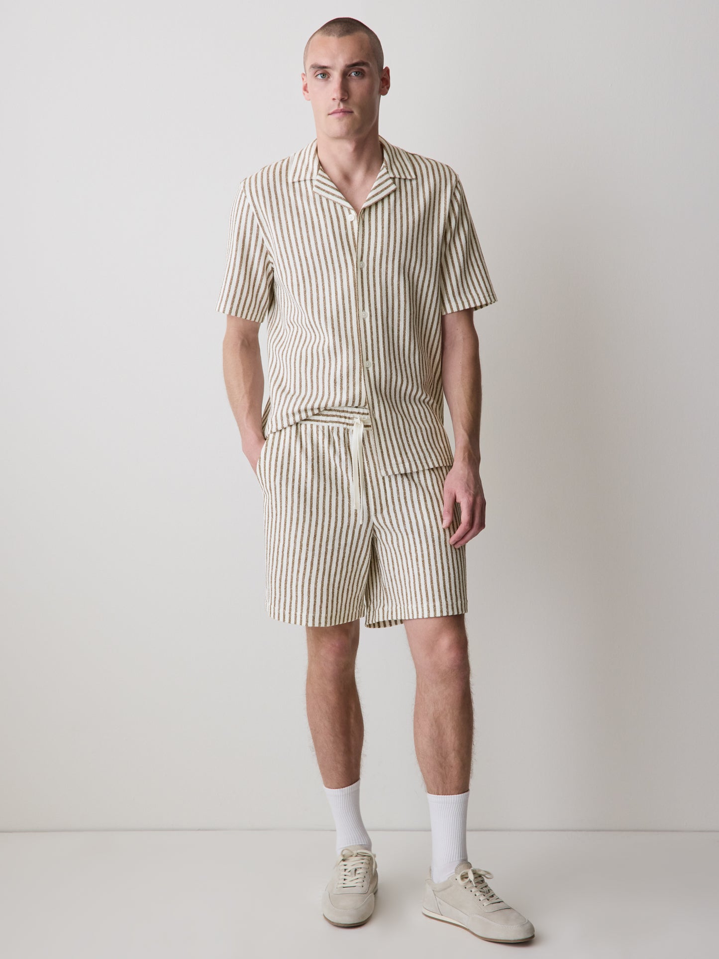 Knit Short with Stripe Pattern, Cotton Blend