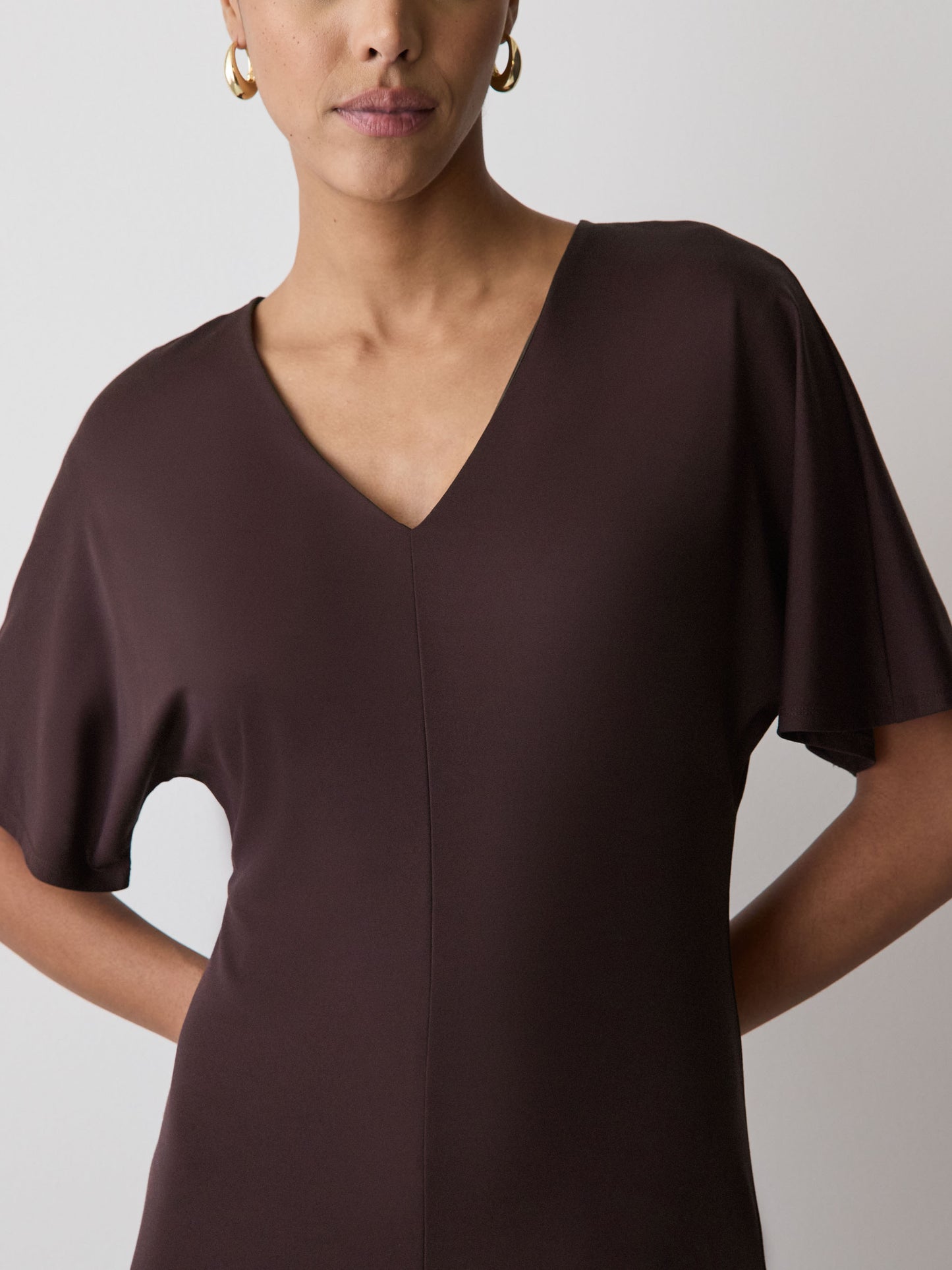 Short-Sleeve V-Neck Midi Dress