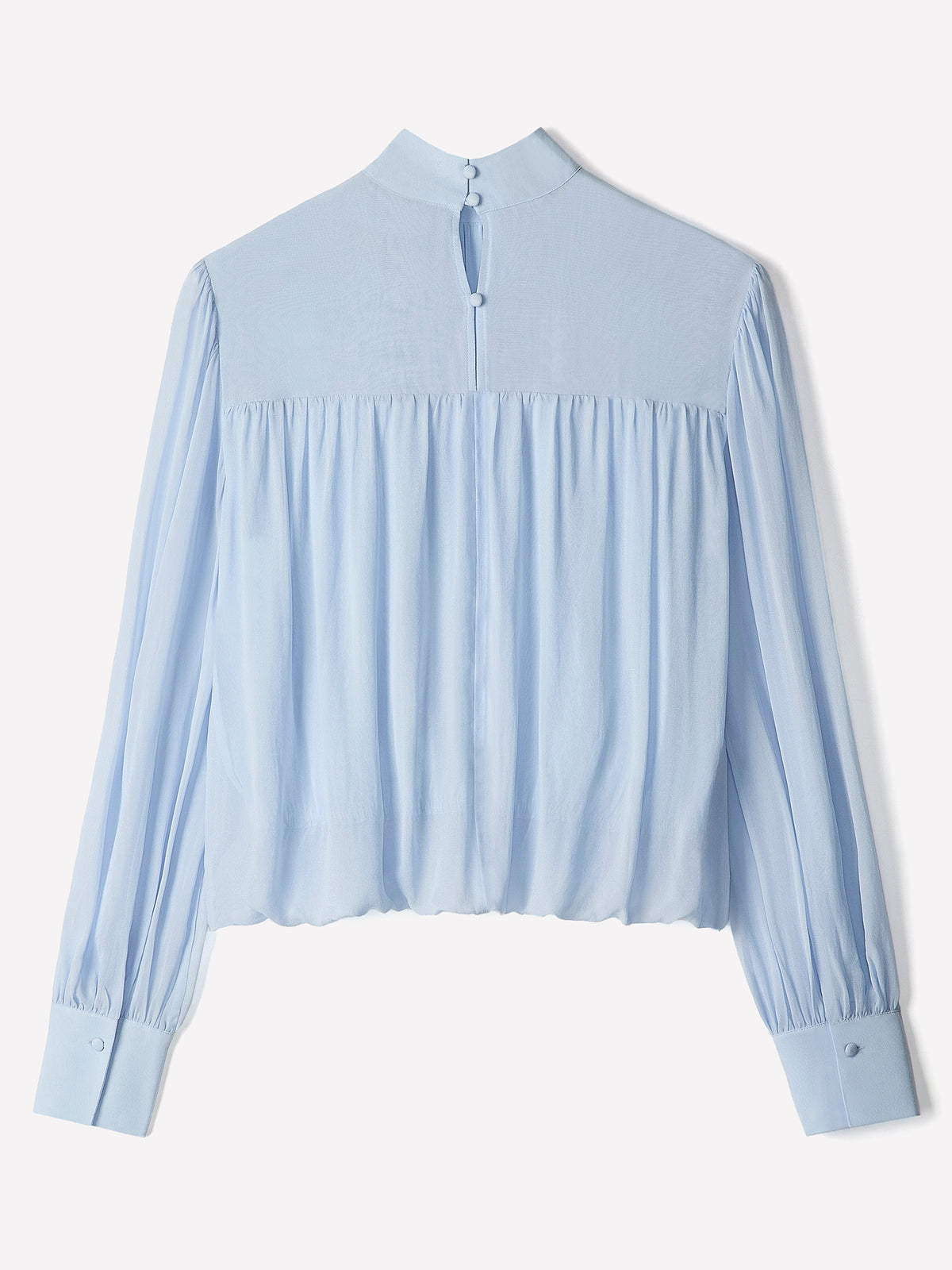 Long-Sleeve Mock-Neck Blouse with Shoulder Pads