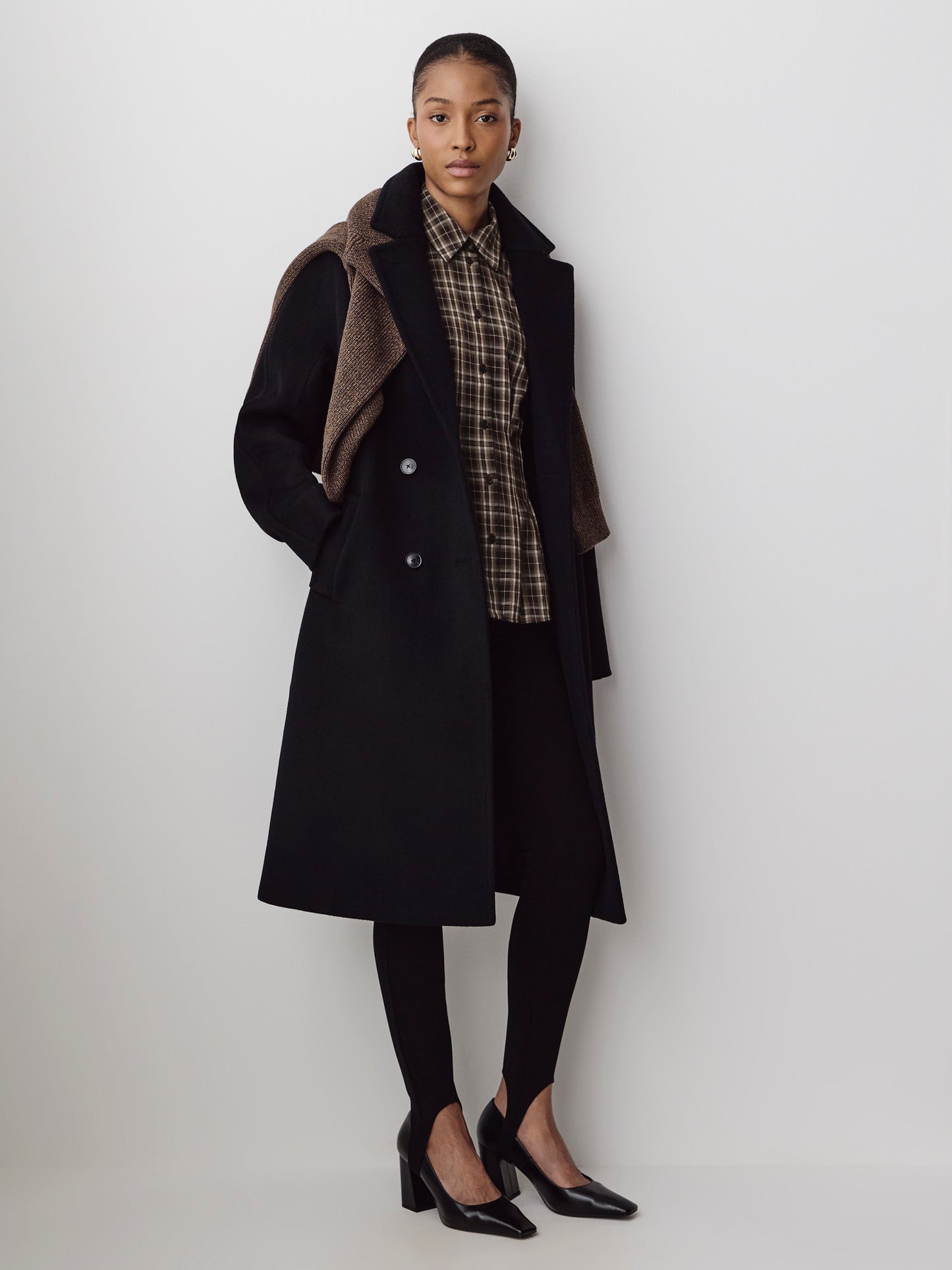 Woven Plaid Button-Up Shirt with Darts