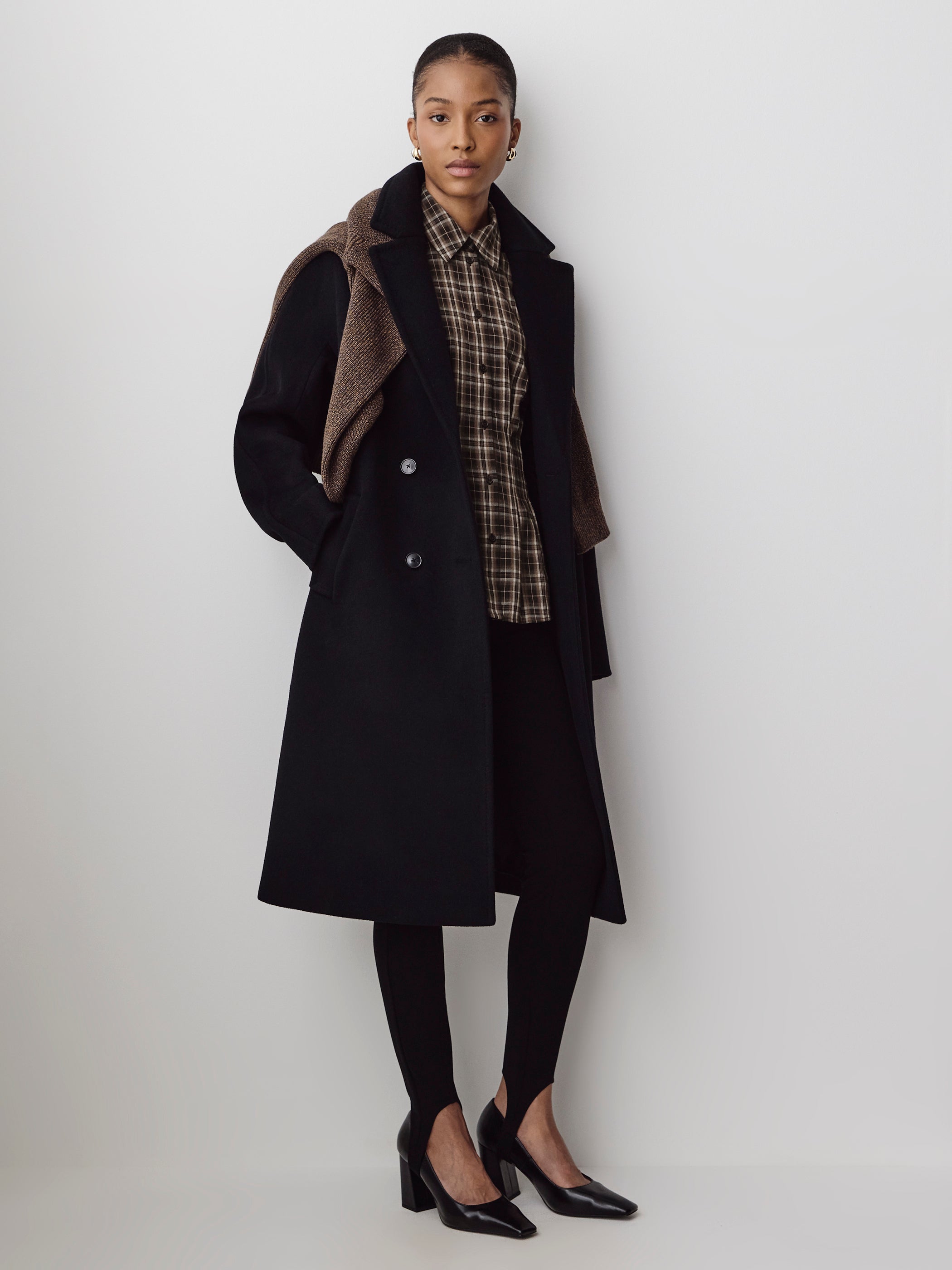 Woven Plaid Button-Up Shirt with Darts