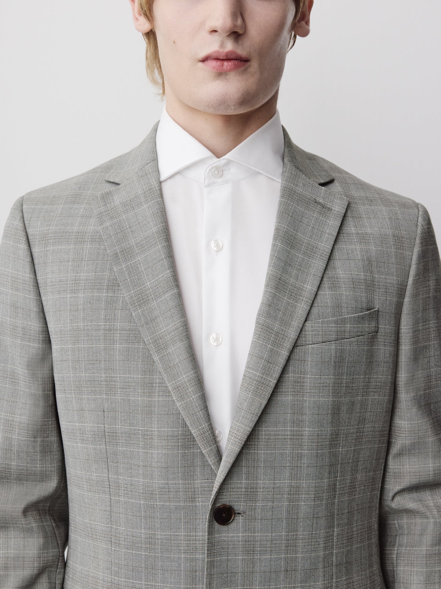 Slim-Fit Checkered Grey Suit Blazer