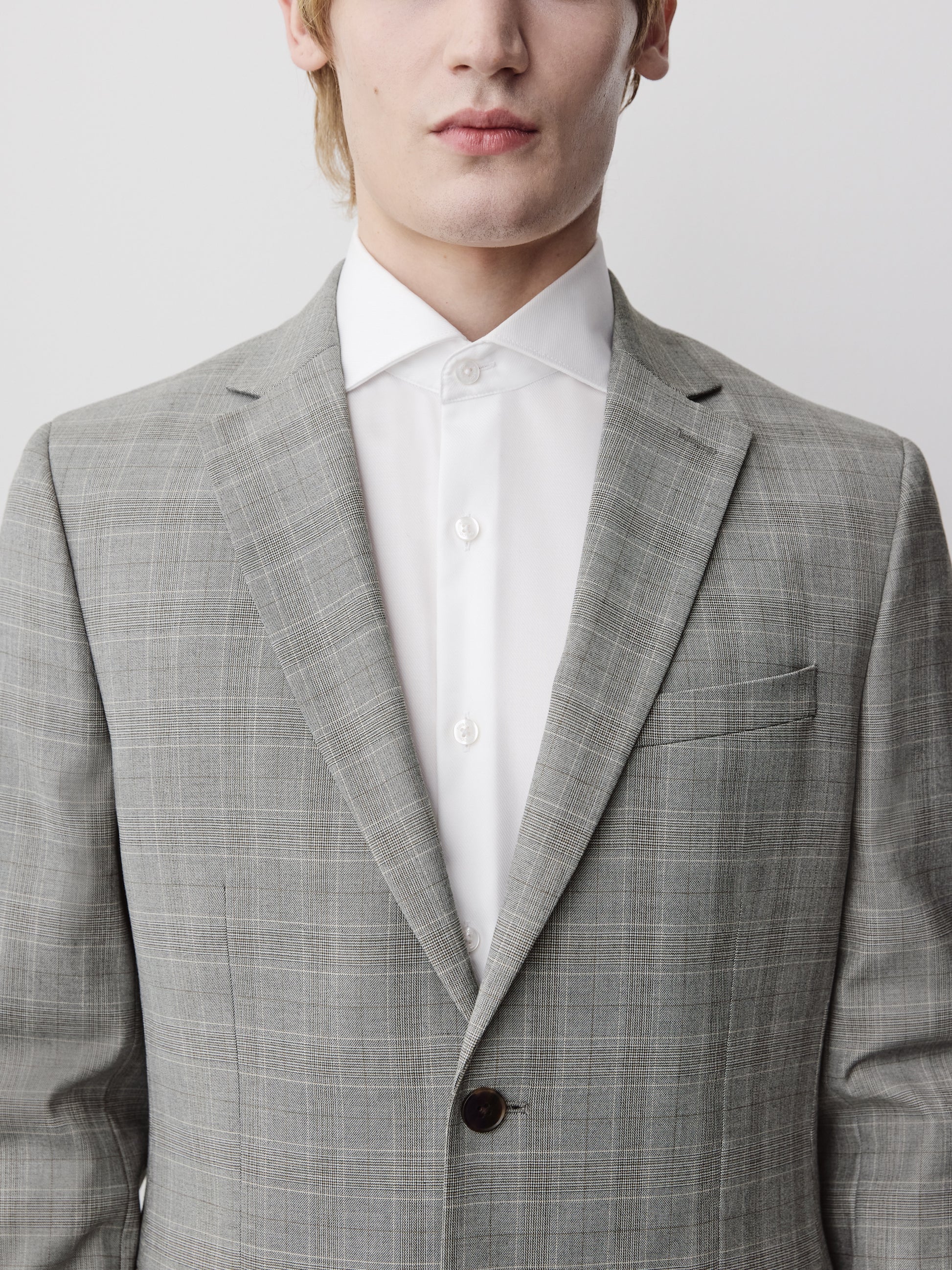 Slim-Fit Checkered Grey Suit Blazer
