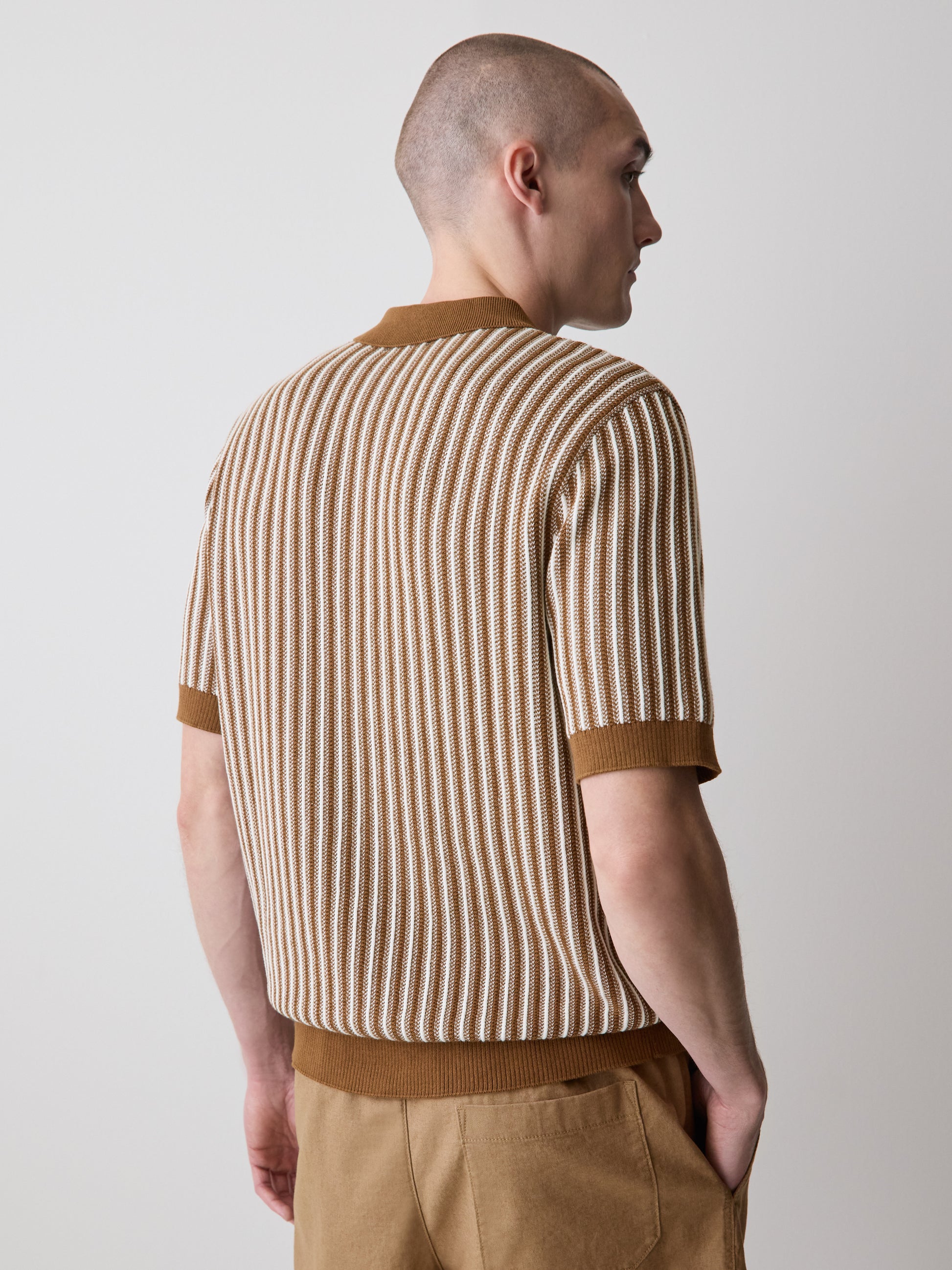 Striped Short-Sleeve Polo Sweater