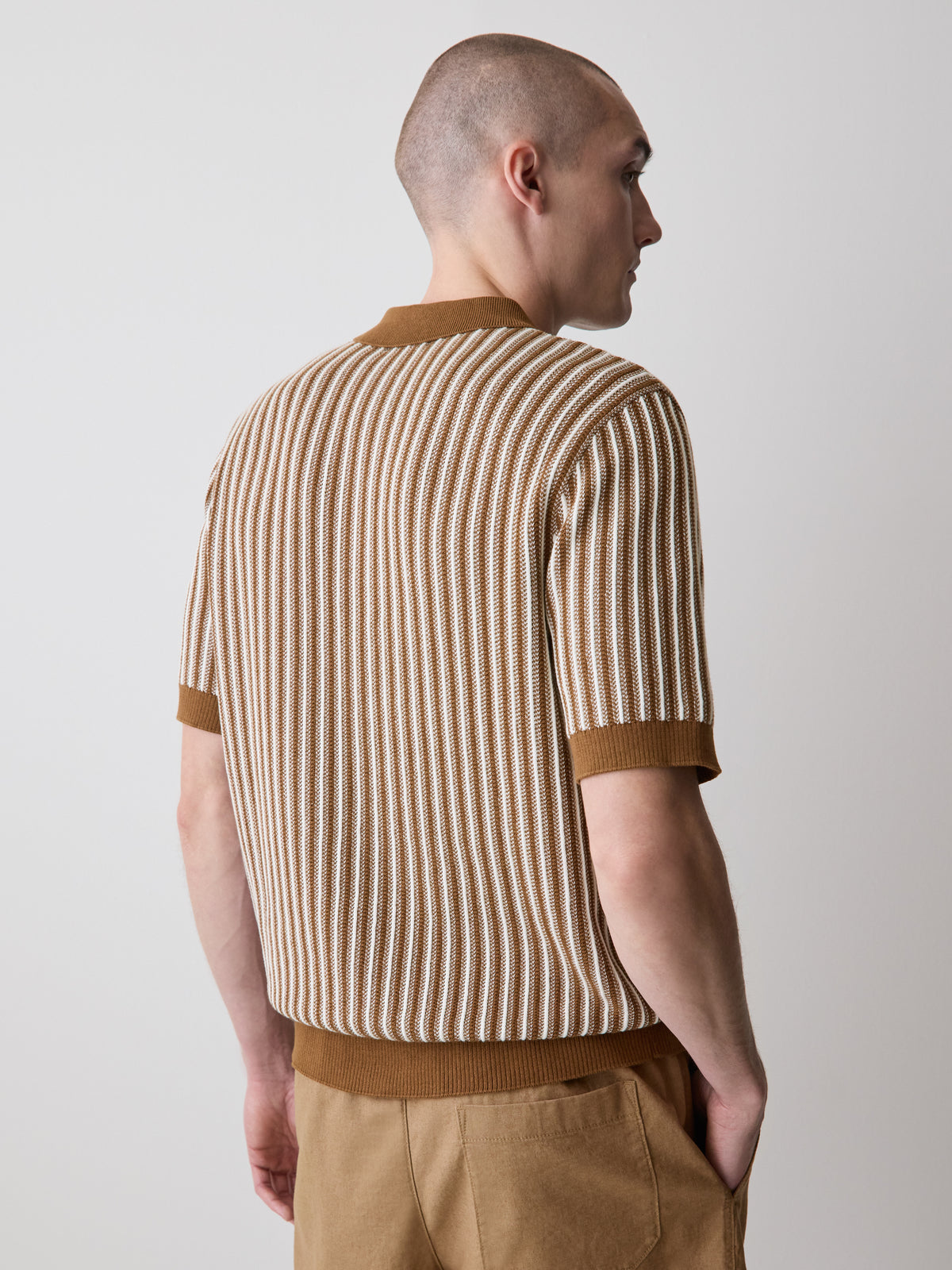 Striped Short-Sleeve Polo Sweater