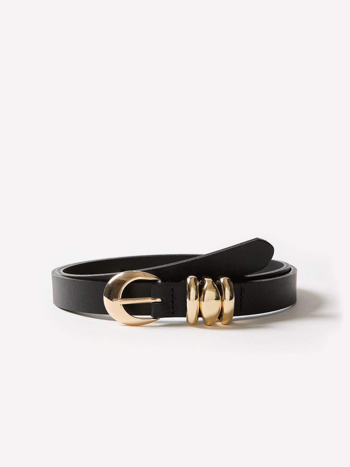 Slim Leather Belt with Sculptural Buckle