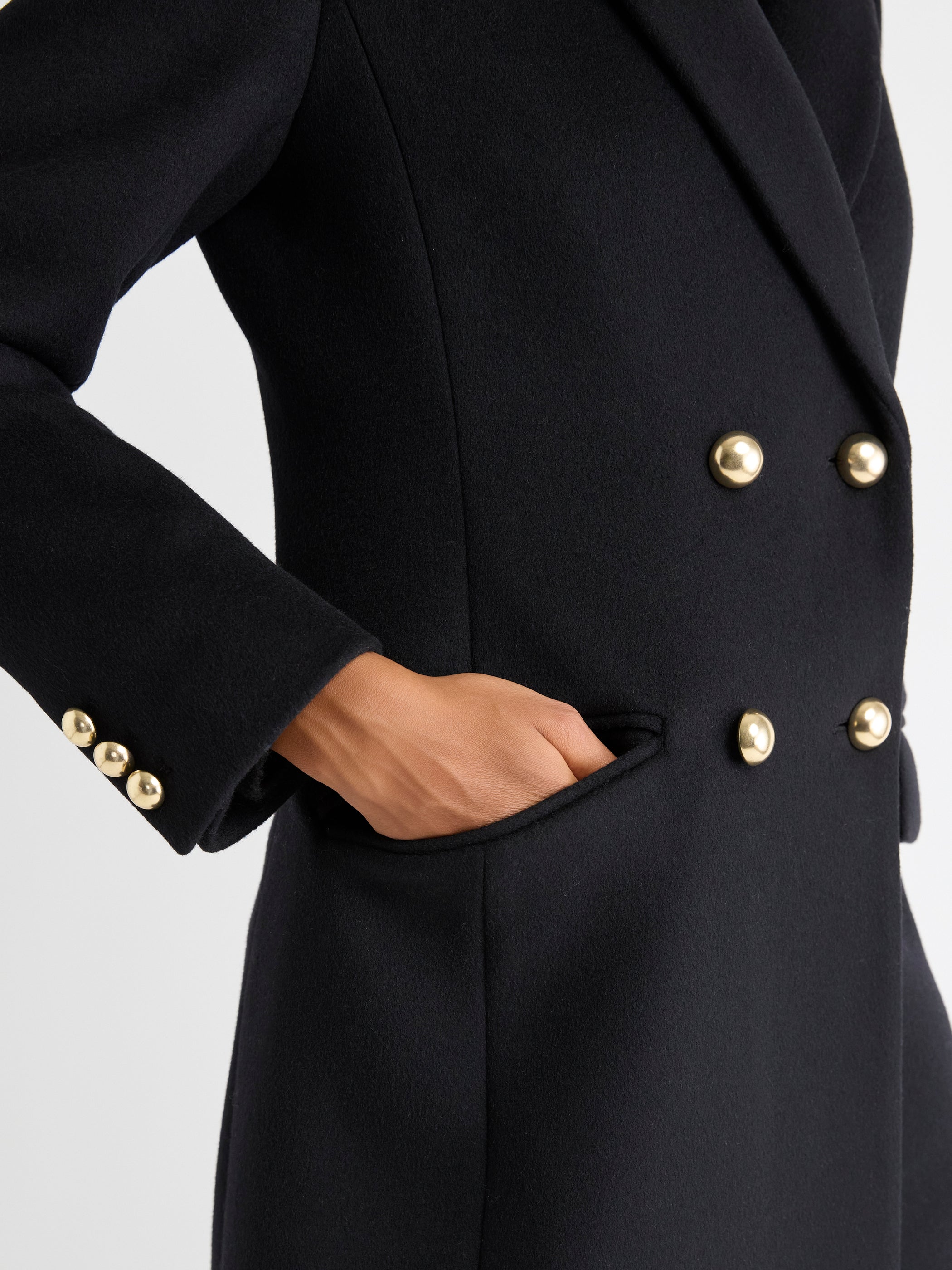 Manteau Long à Boutonnage Double en Mélange de Laine