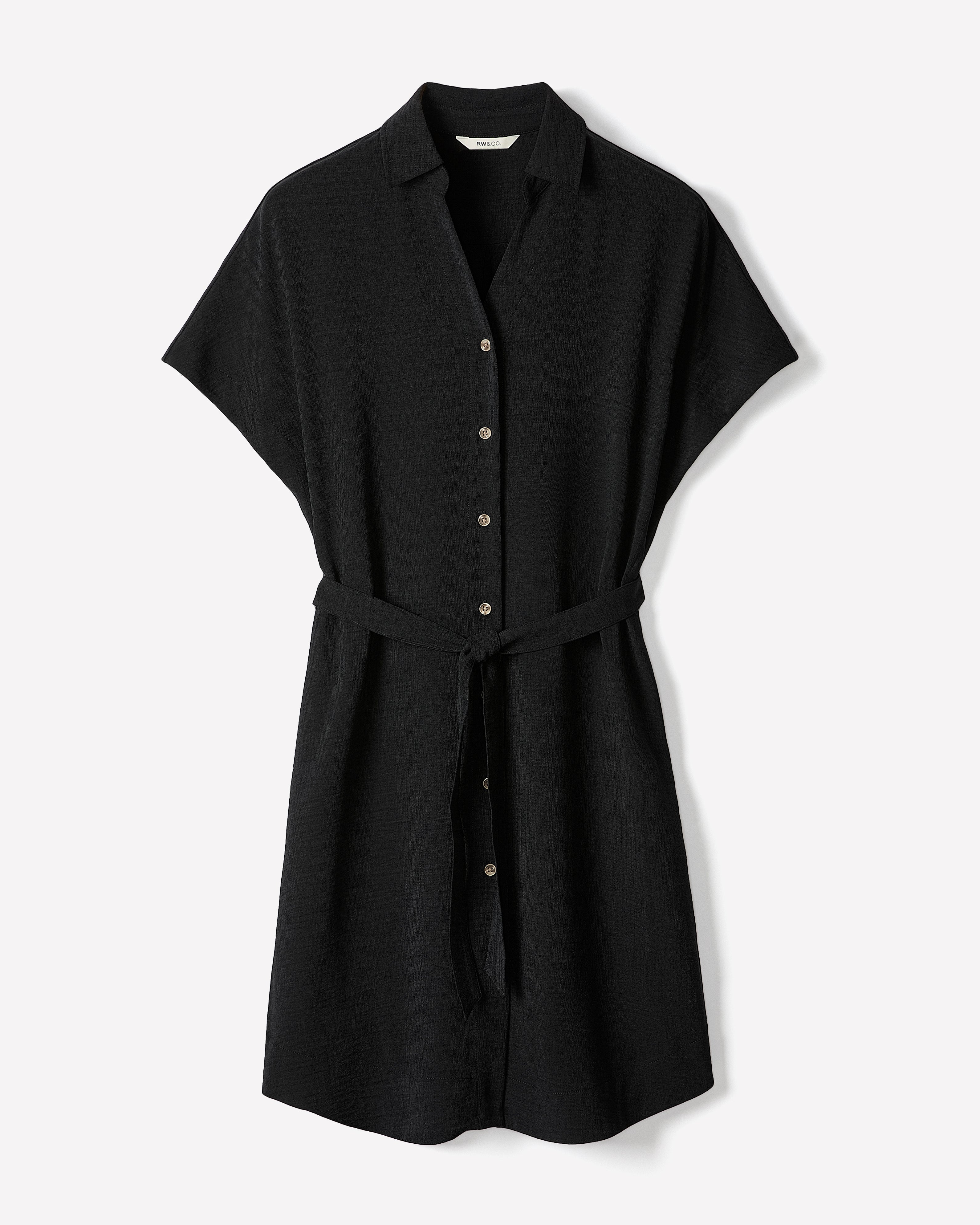 Women's Short-Sleeve Buttoned-Down Midi Dress with Shirt Collar