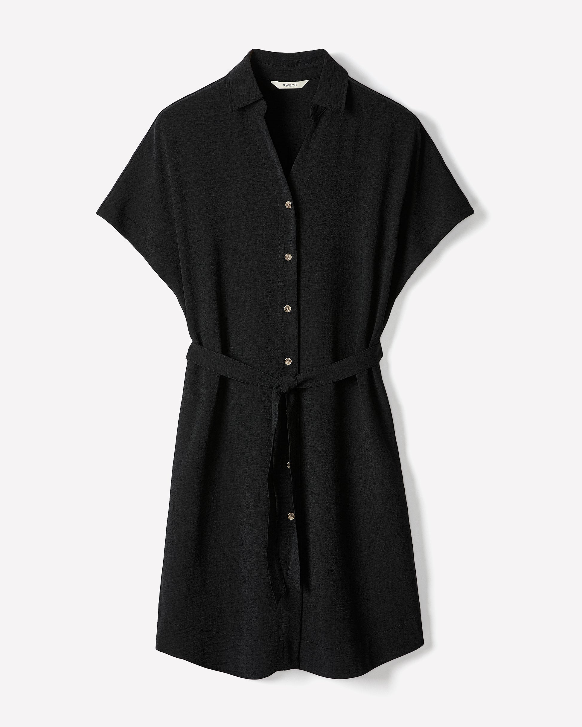 black button down shirt dress Women's Short-Sleeve Buttoned-Down Midi Dress with Shirt Collar – RW&CO
