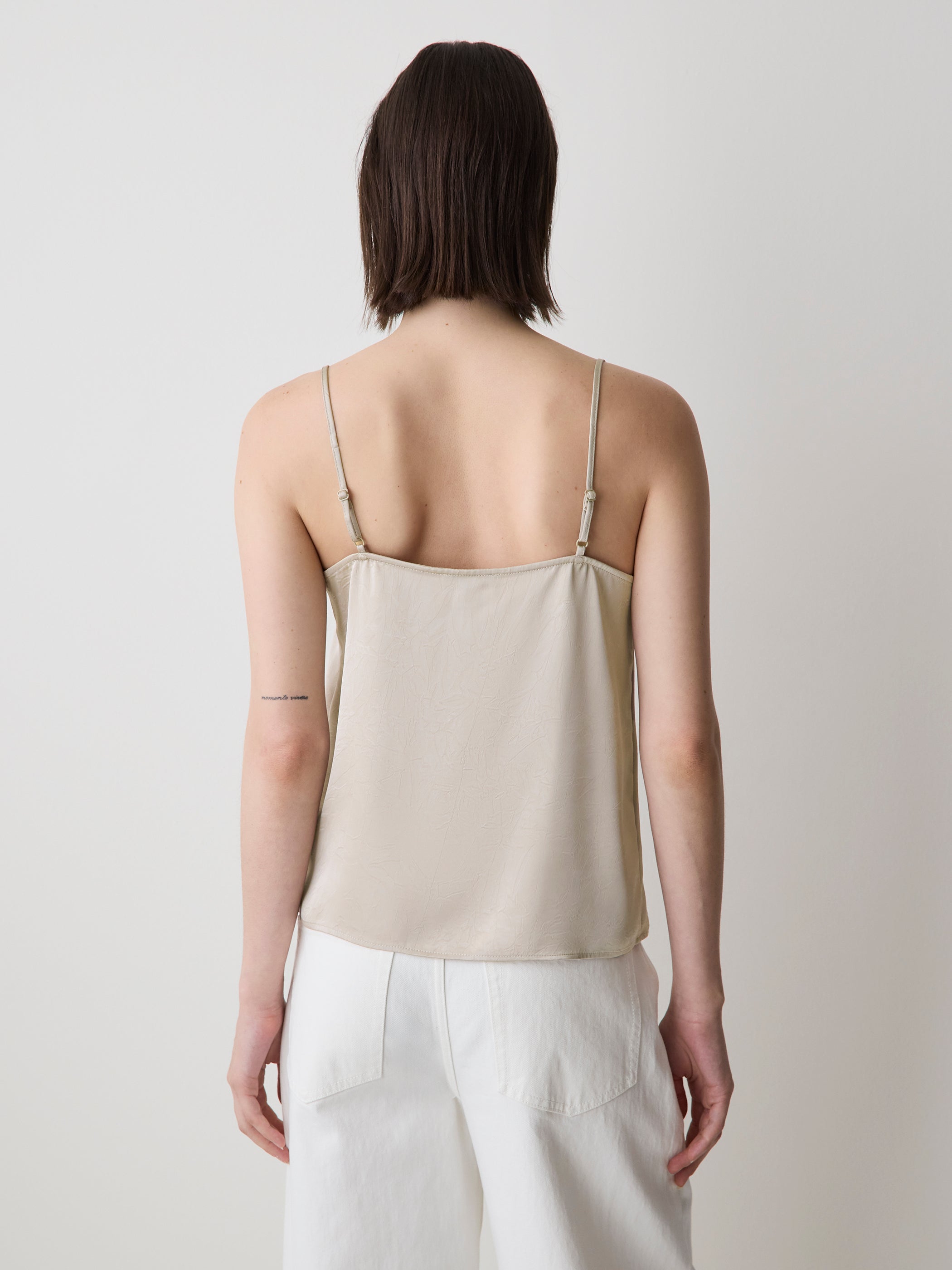 Blouse Sans Manches à Col V en Satin avec Garniture en Dentelle