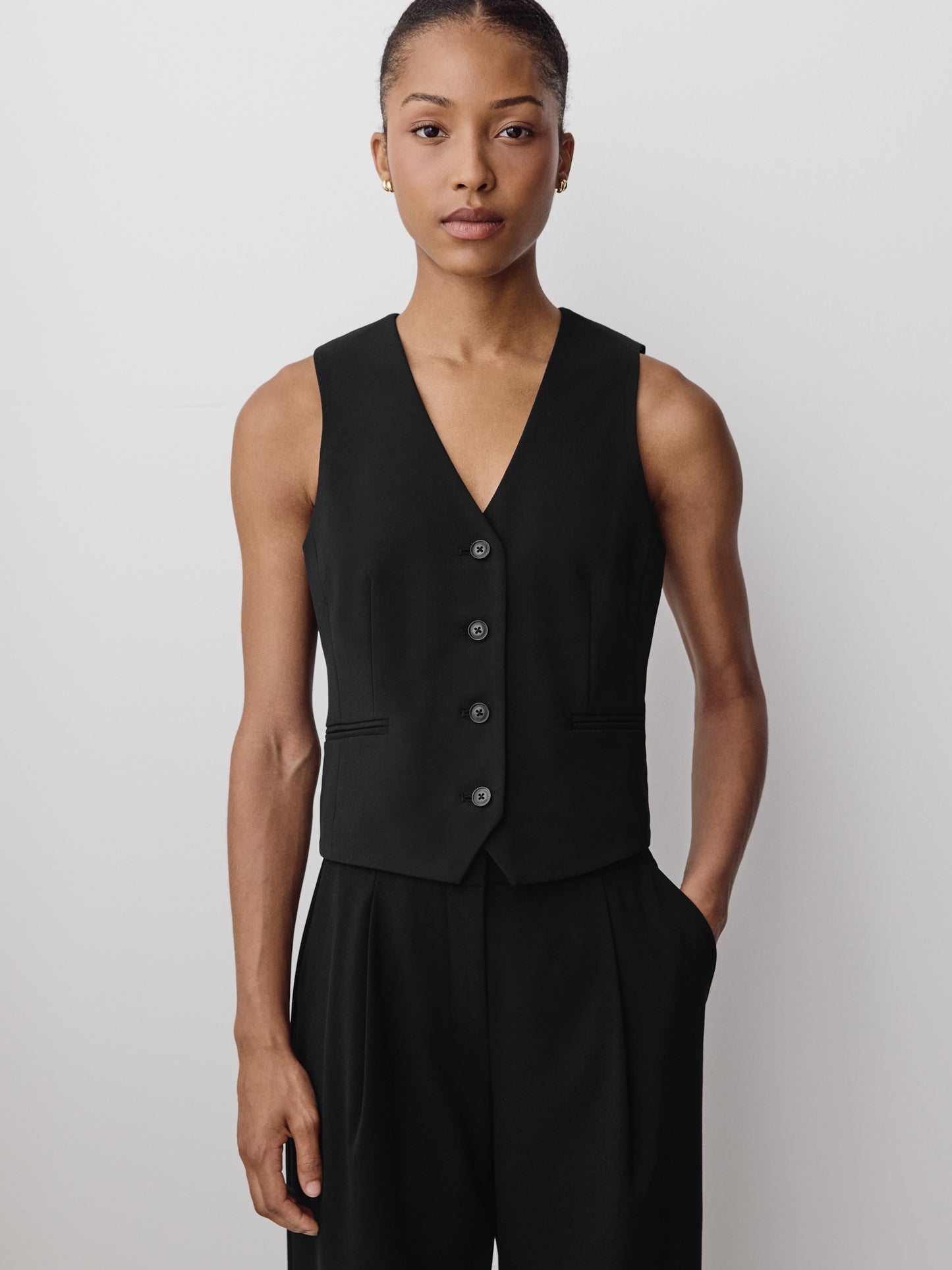 Woven Fitted Sleeveless Waistcoat Stretch Fabric