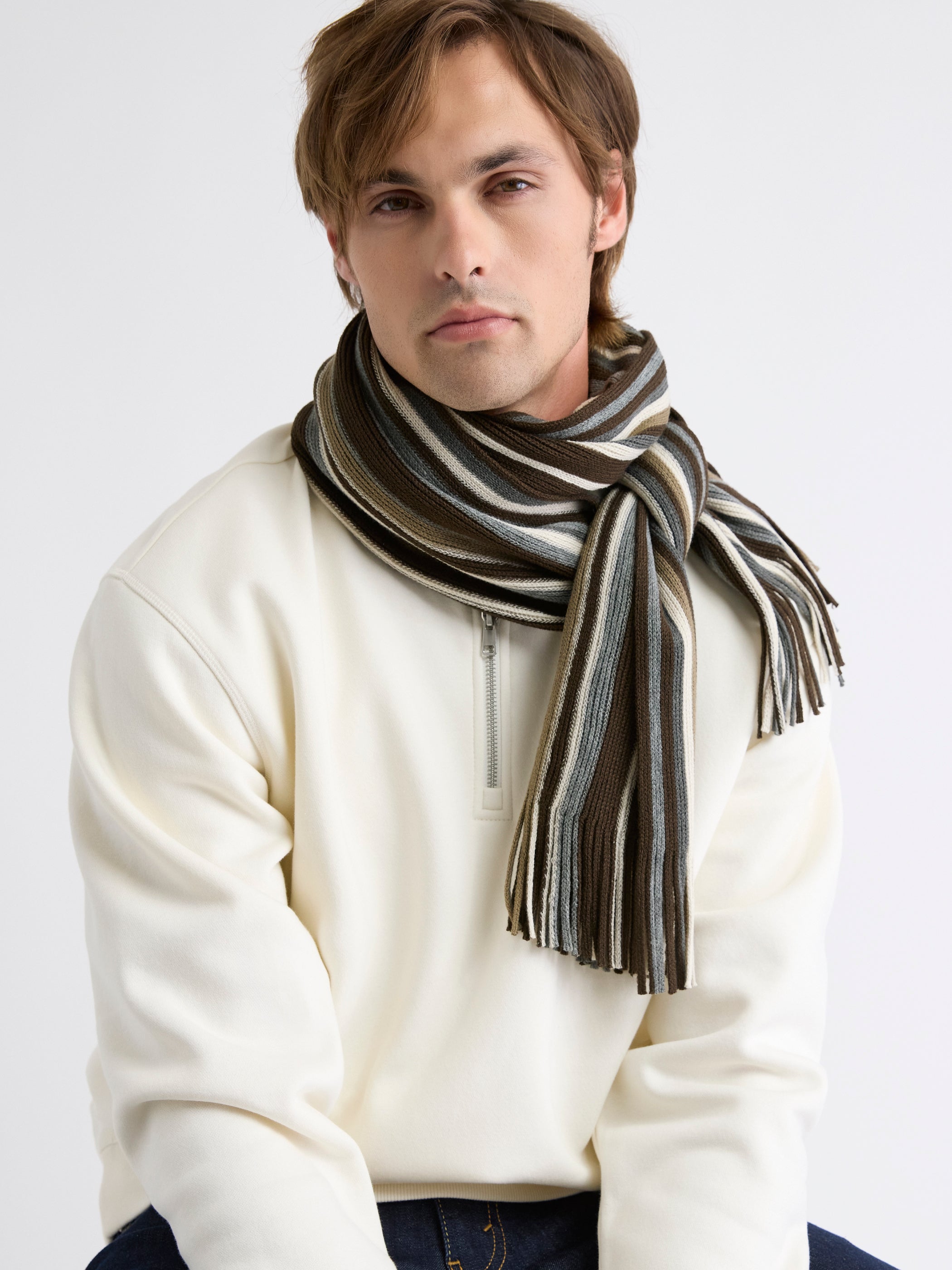 Striped Scarf with Fringes