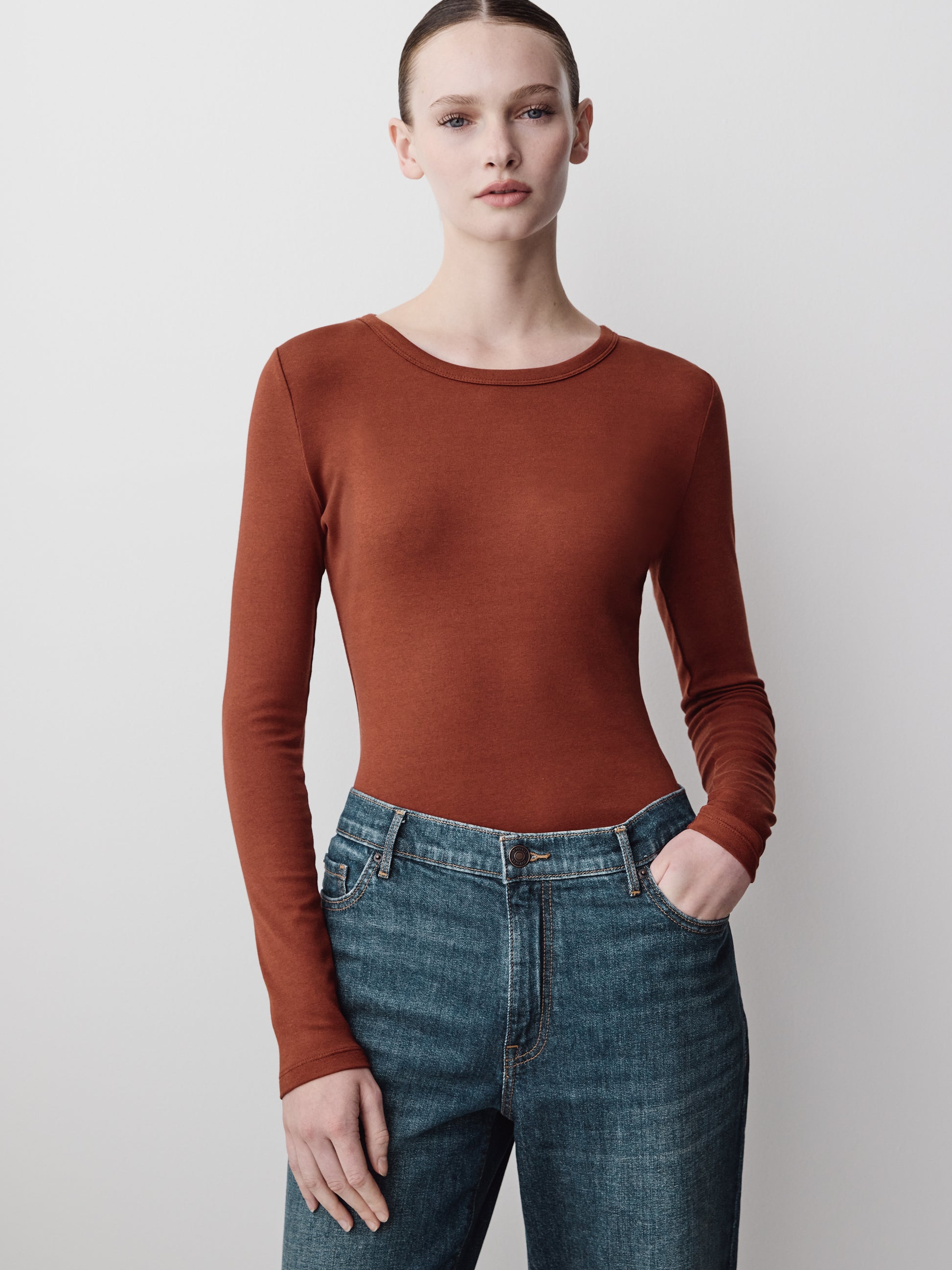 Long Sleeve Knit Pullover Crew Neck Cotton Blend