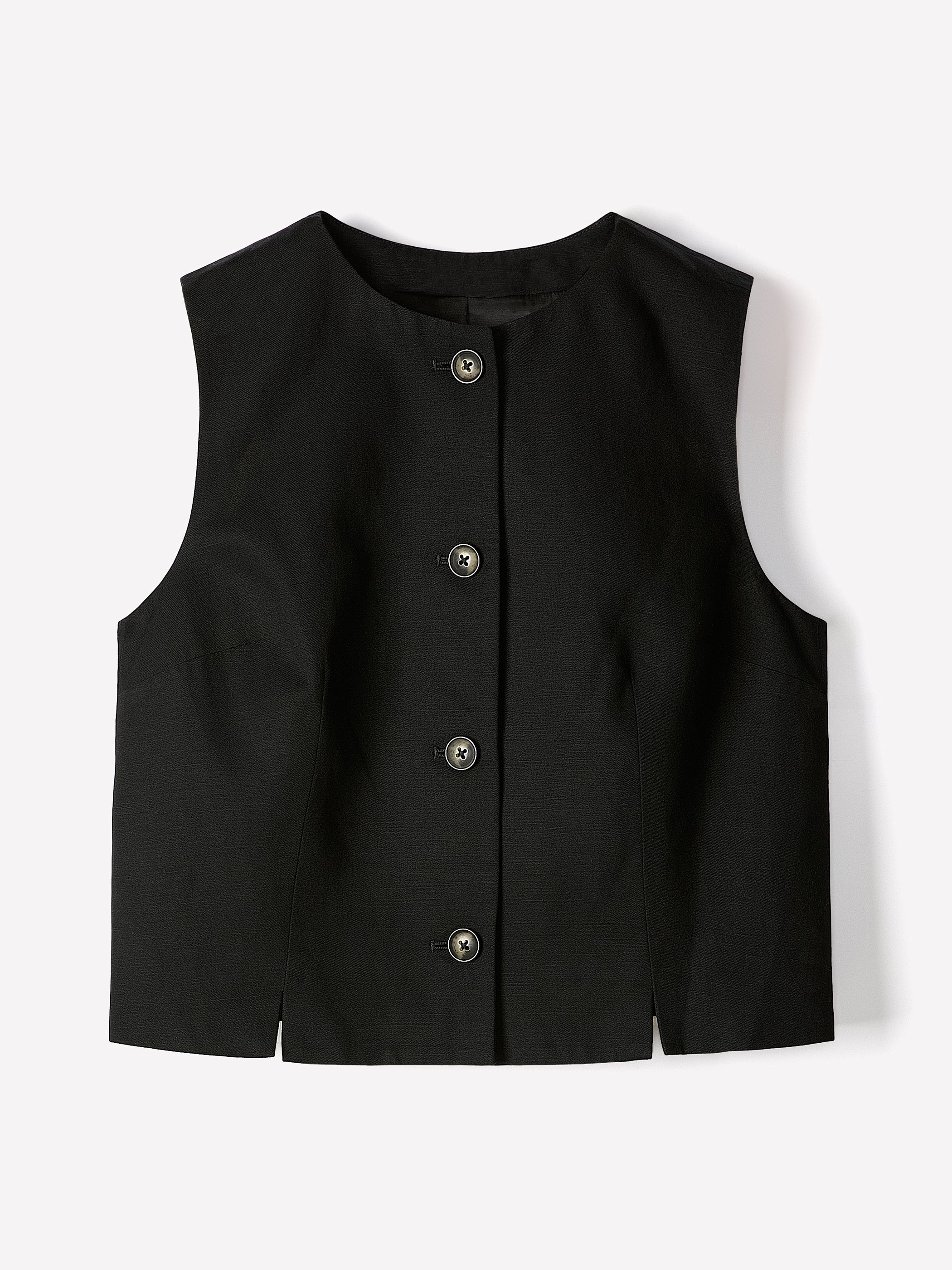 Women's Linen-Blend Sleeveless Vest with Front Buttons – RW&CO