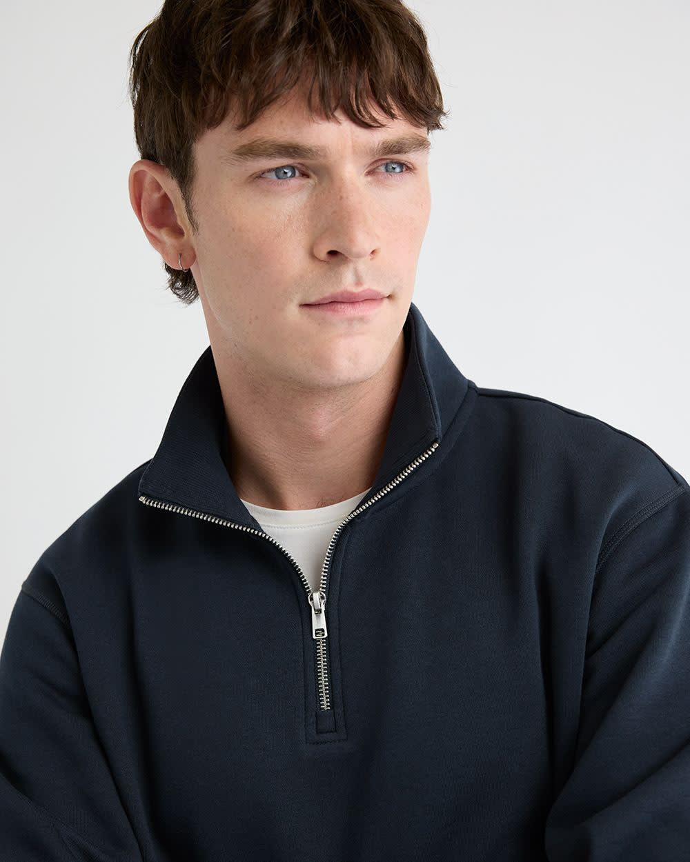 Long-Sleeve Half-Zip Mock-Neck Sweater