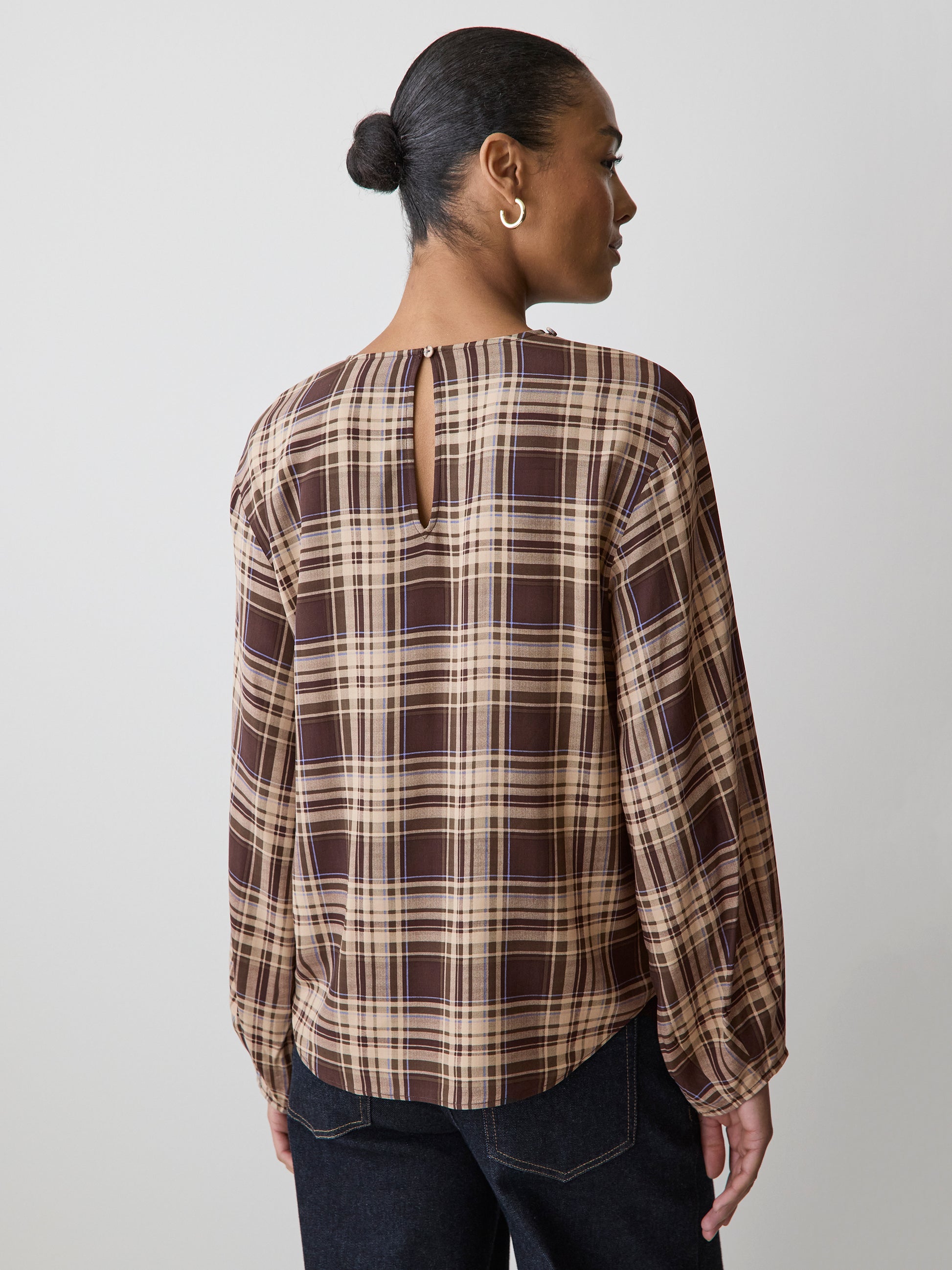 Long-Sleeve Popover Blouse with Scarf Neckline