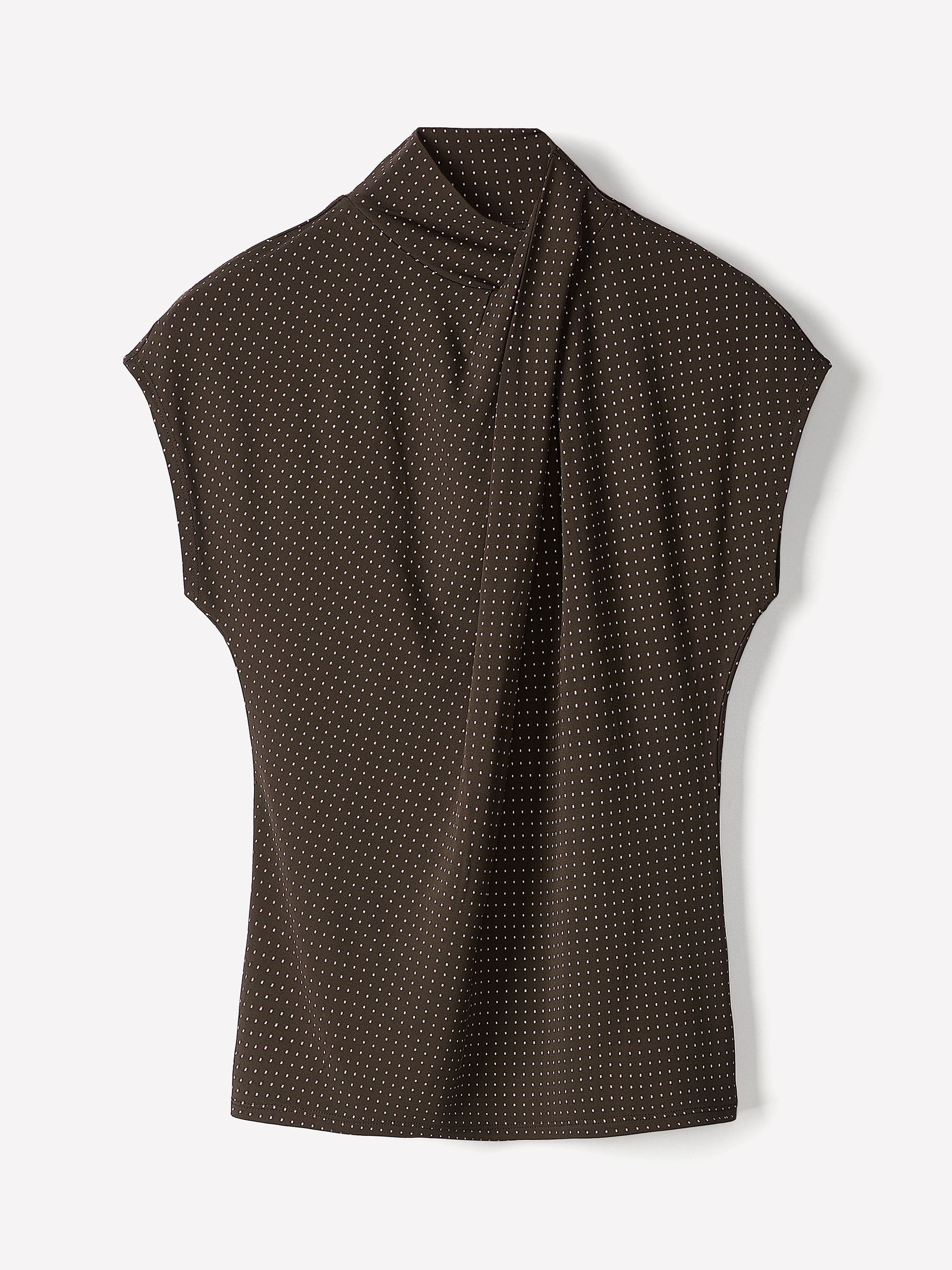 Extended-Sleeve Top with Crossover Draped Mock Neckline