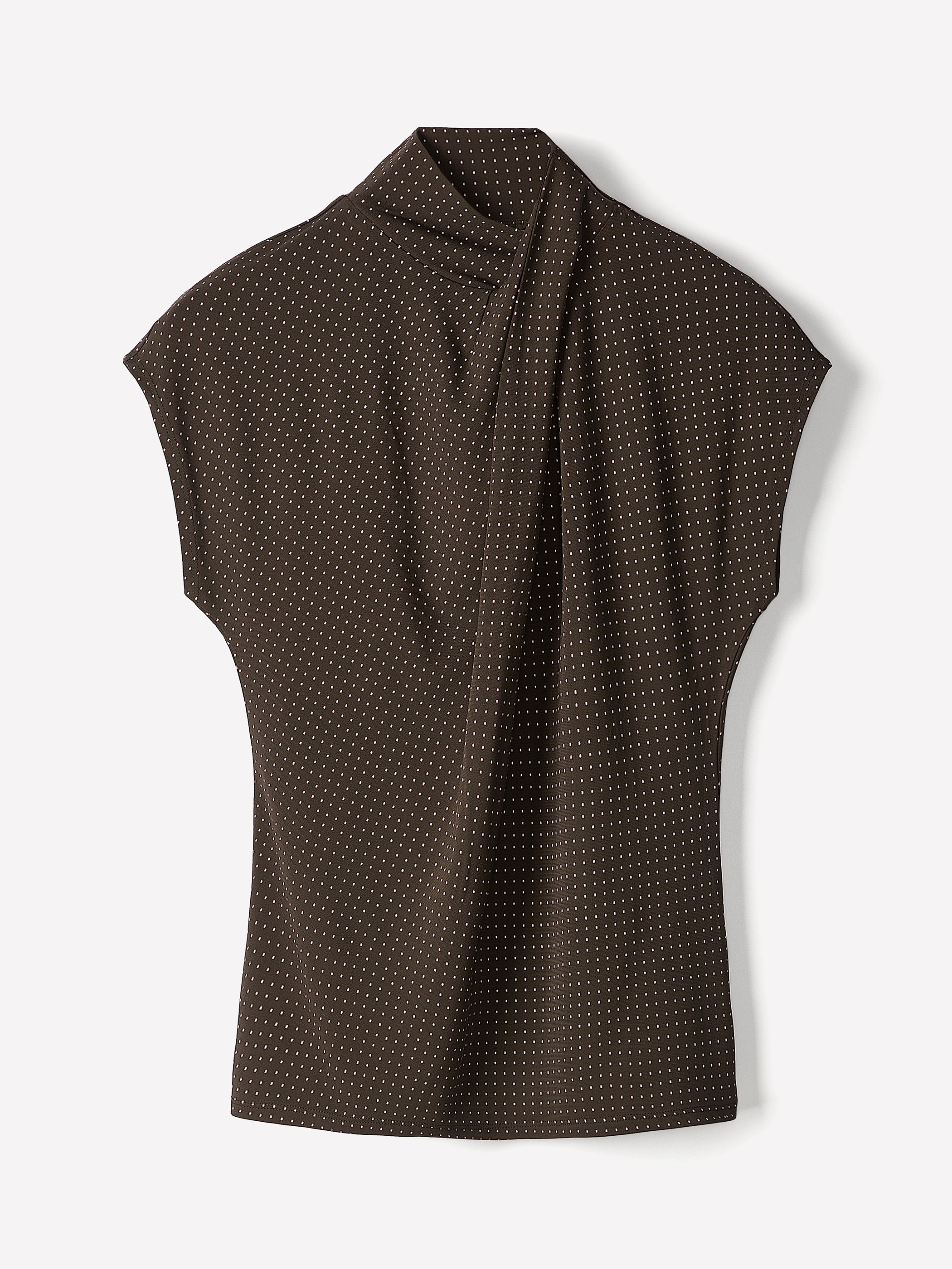Extended-Sleeve Top with Crossover Draped Mock Neckline