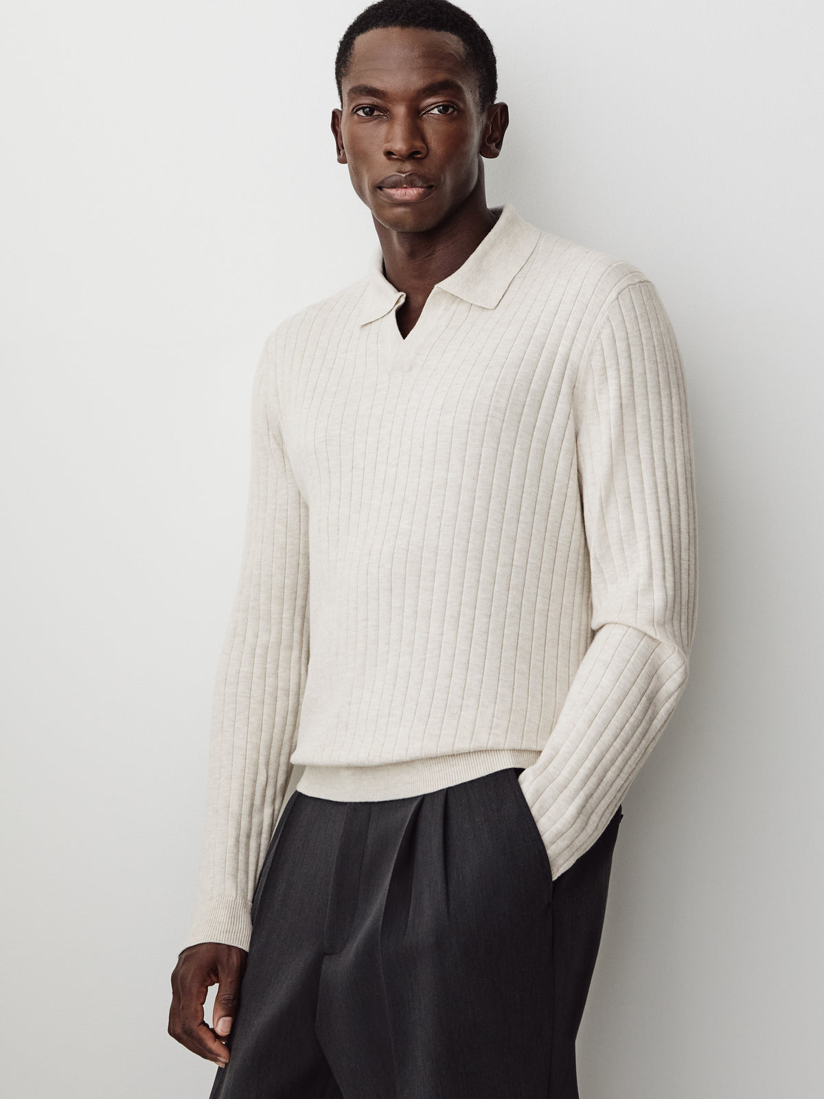 Long-Sleeve Sweater with Johnny Collar