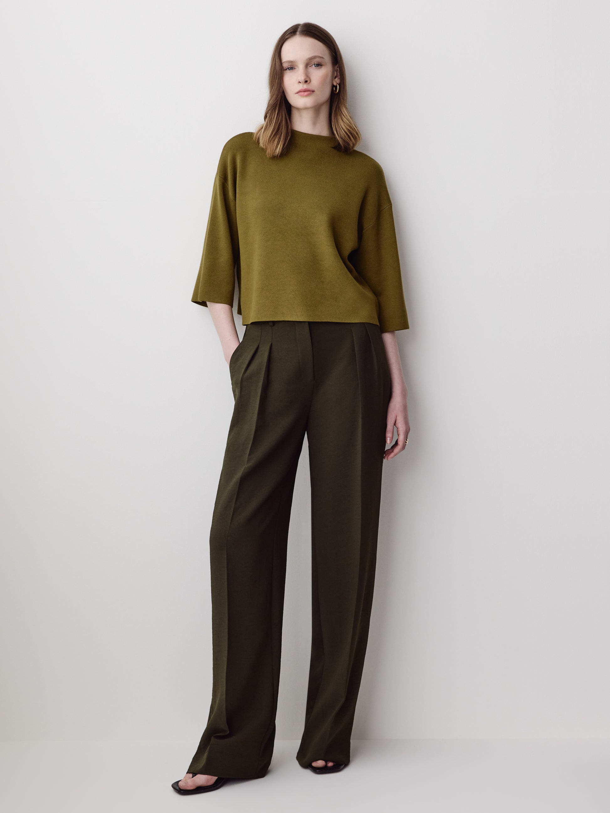 Mock-Neck Sweater with Bell Elbow Sleeves