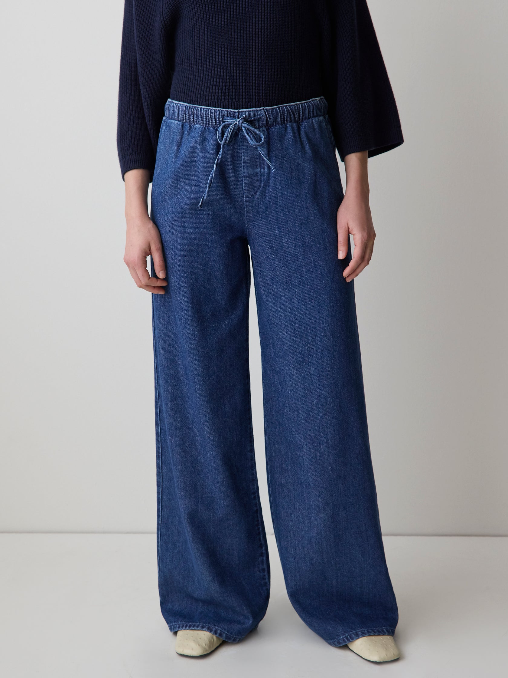 Pantalon en Denim à Jambe Large avec Taille Élastique - Reitmans